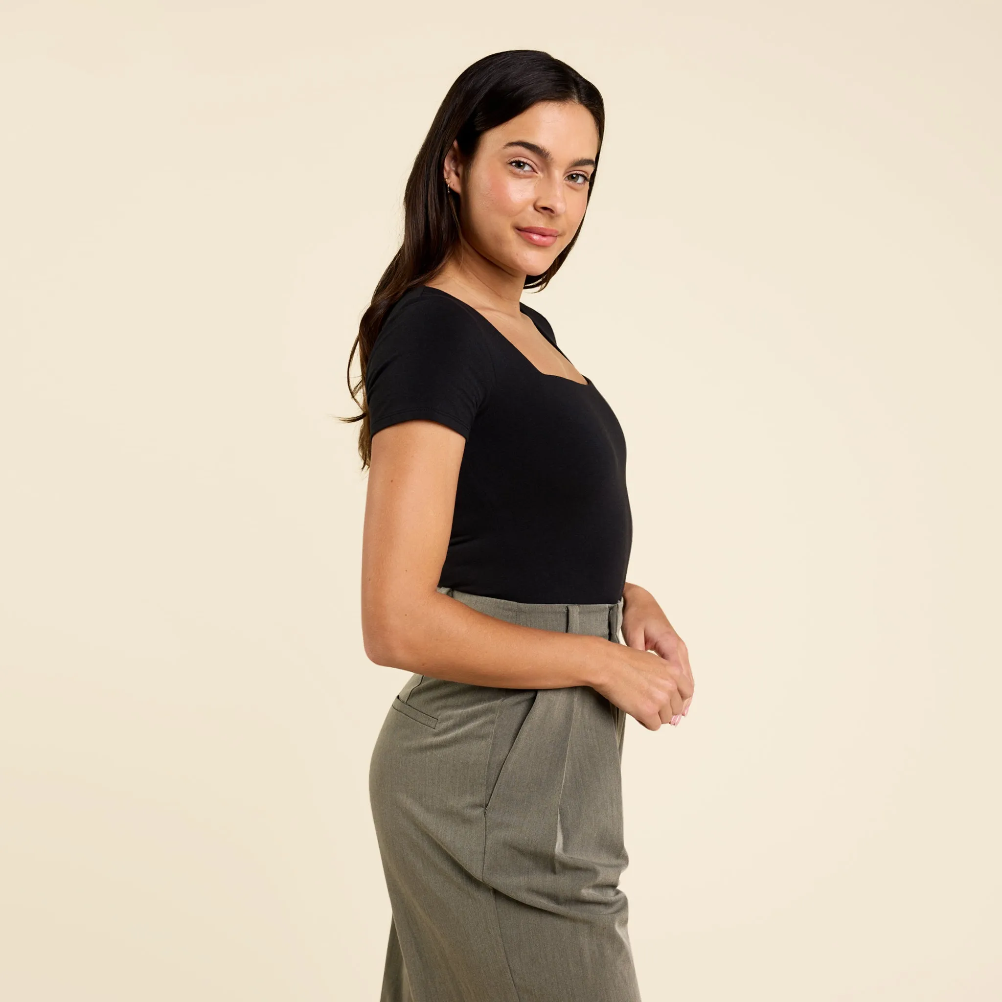Cotton Stretch Short Sleeve Square Neck Bodysuit | Black sold by nuuds product image thumbnail 3