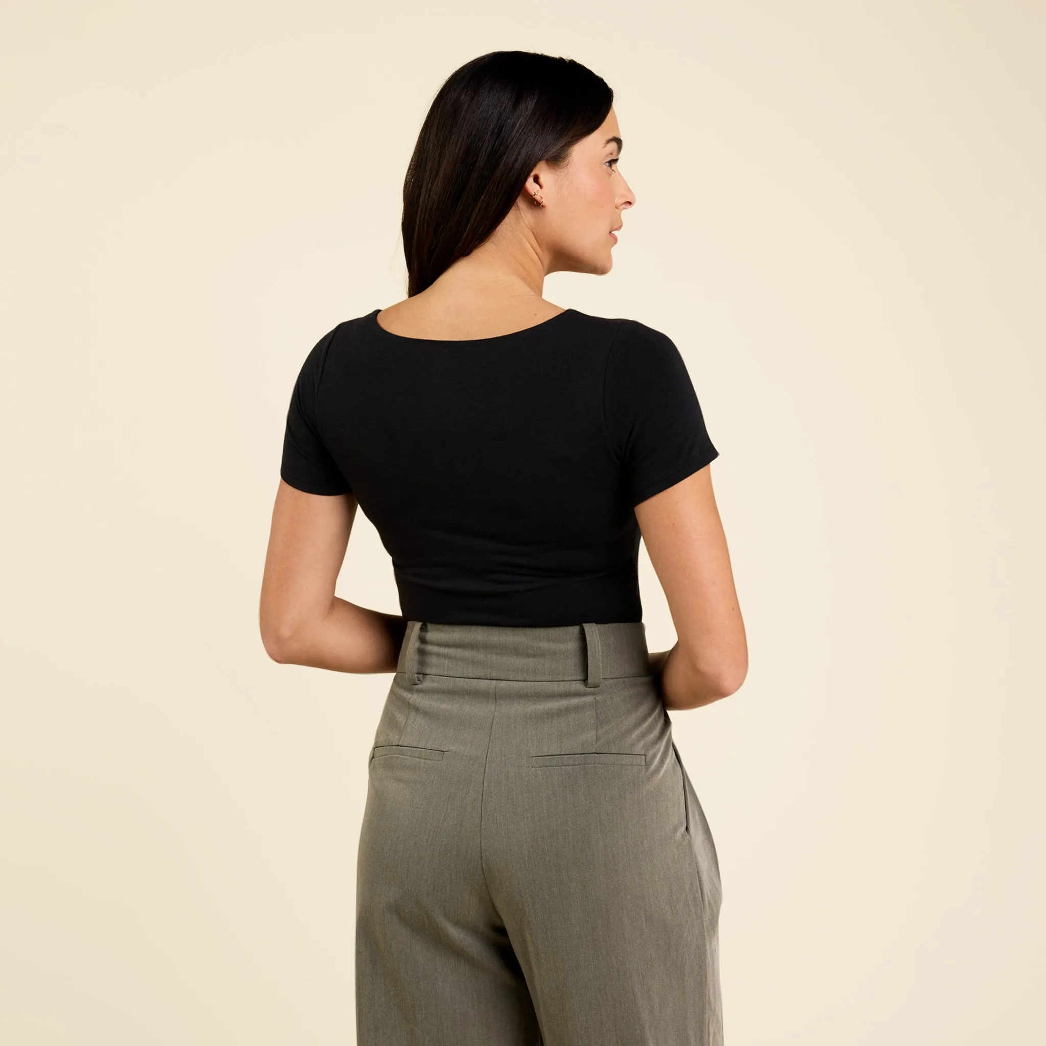 Cotton Stretch Short Sleeve Square Neck Bodysuit | Black sold by nuuds product image thumbnail 4