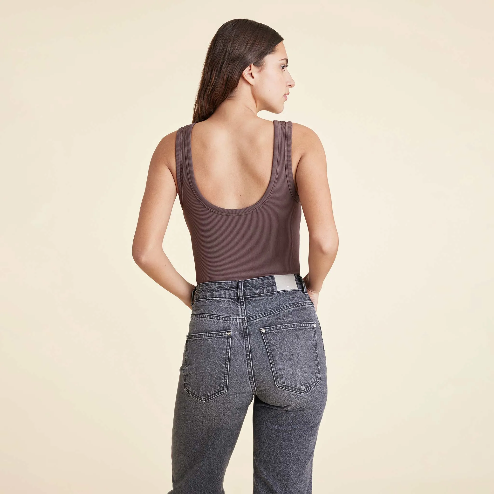 Ribbed Scoop Tank Bodysuit | Coffee sold by nuuds product image thumbnail 4