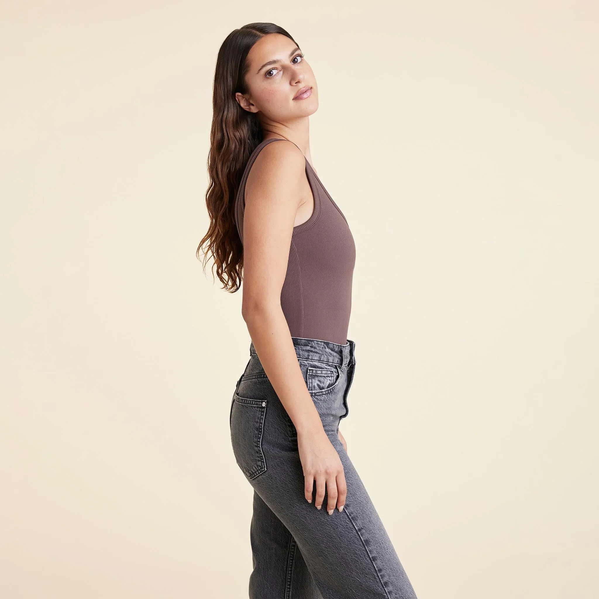 Ribbed Scoop Tank Bodysuit | Coffee sold by nuuds product image thumbnail 3