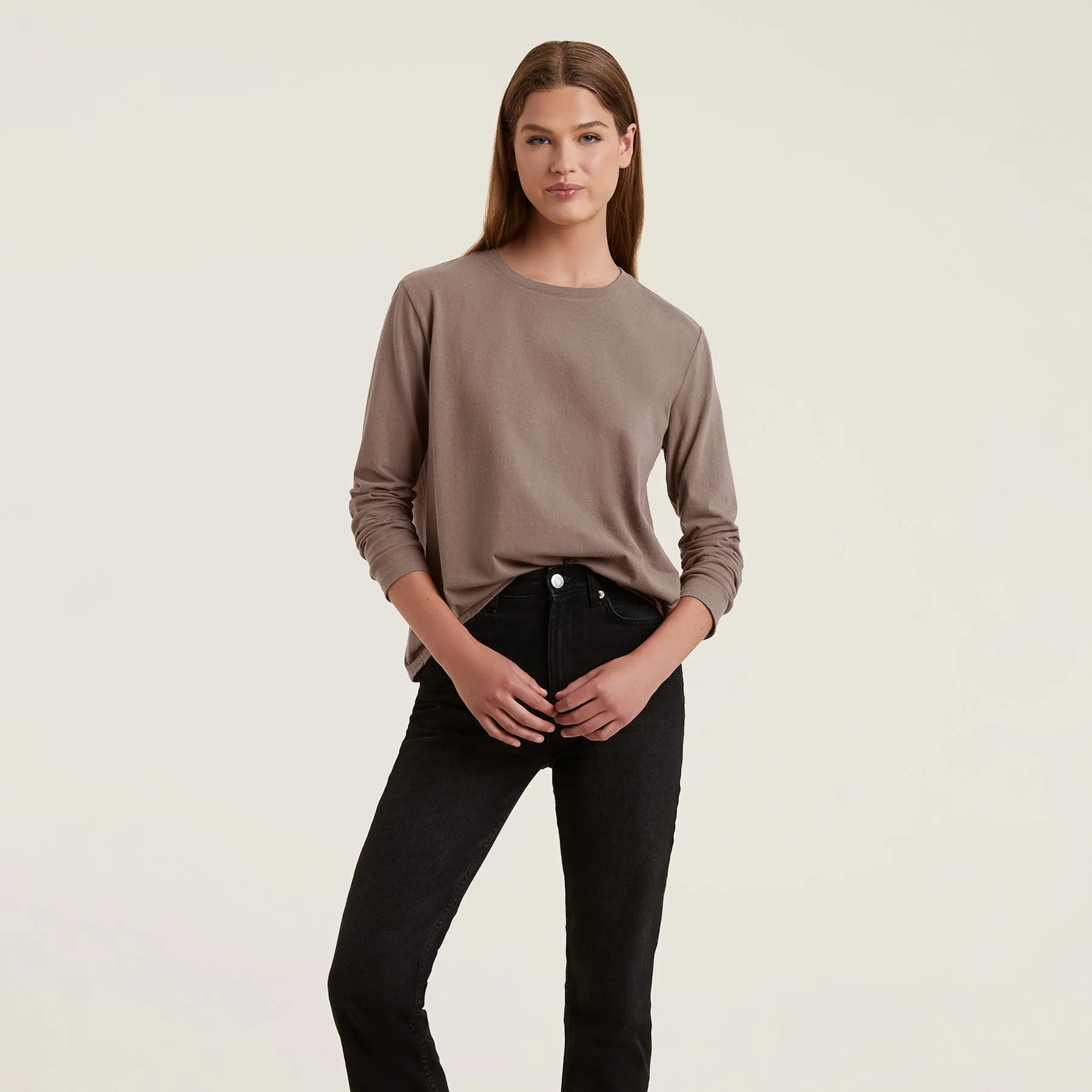 Vintage Cotton Long Sleeve Everyday T-Shirt | Mocha sold by nuuds
