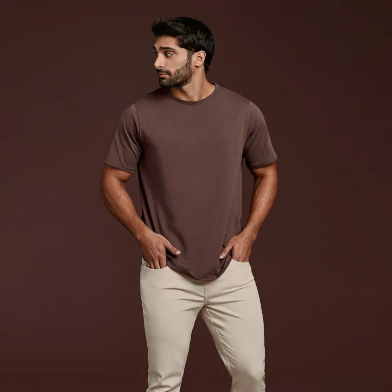 Short Sleeve Curved Hem T-Shirt | Coffee sold by nuuds