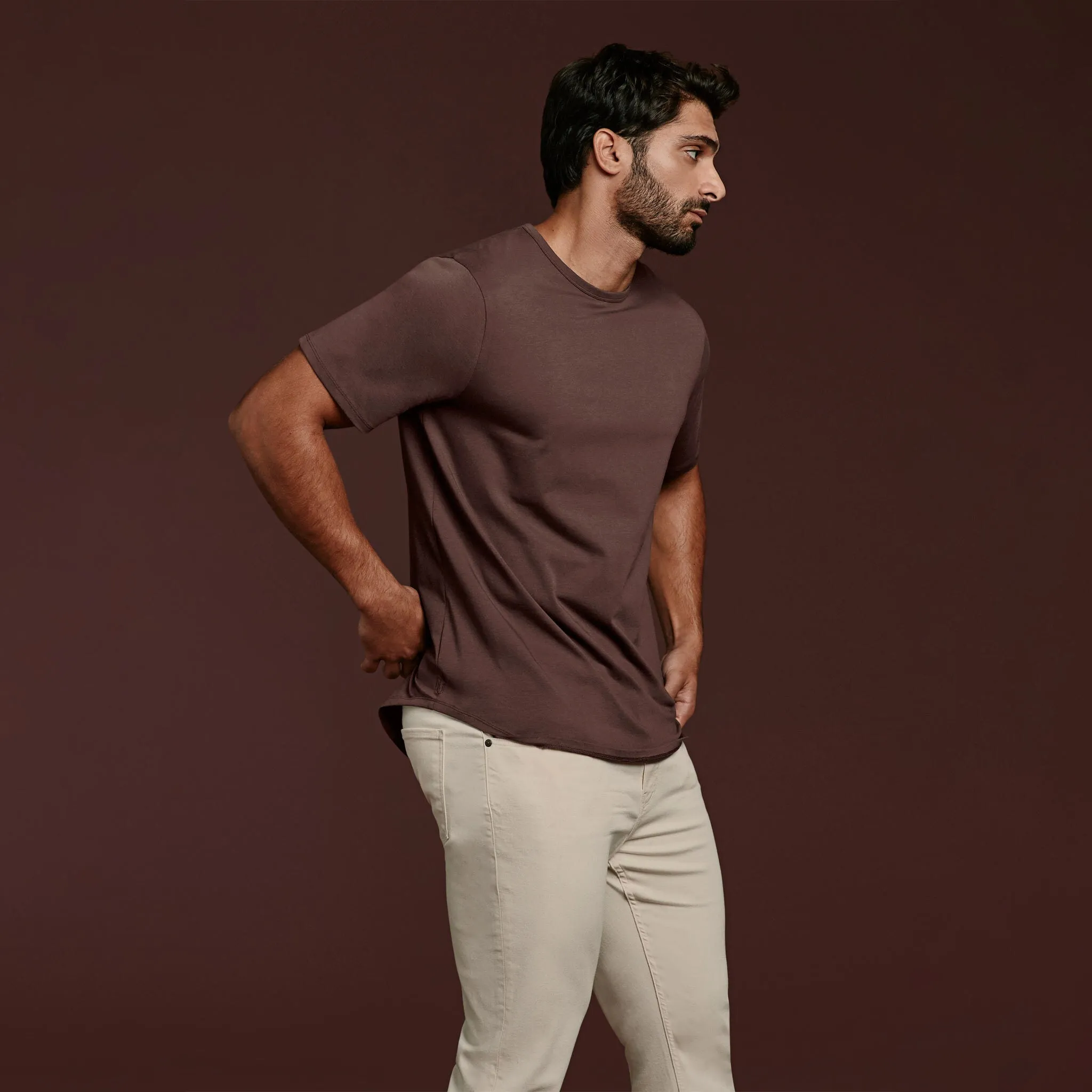 Short Sleeve Curved Hem T-Shirt | Coffee sold by nuuds product image thumbnail 2