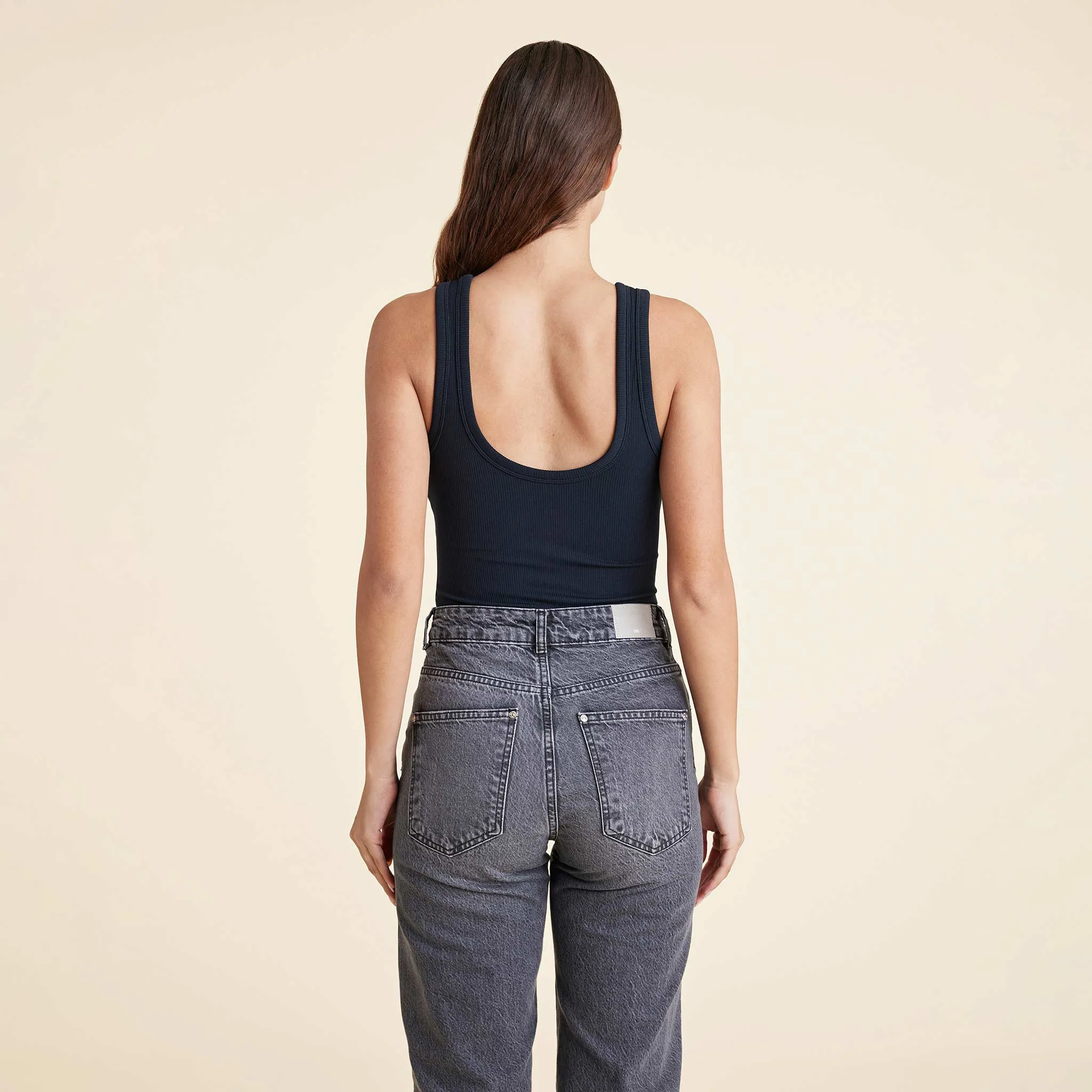 Ribbed Scoop Tank Bodysuit | Black sold by nuuds product image thumbnail 4