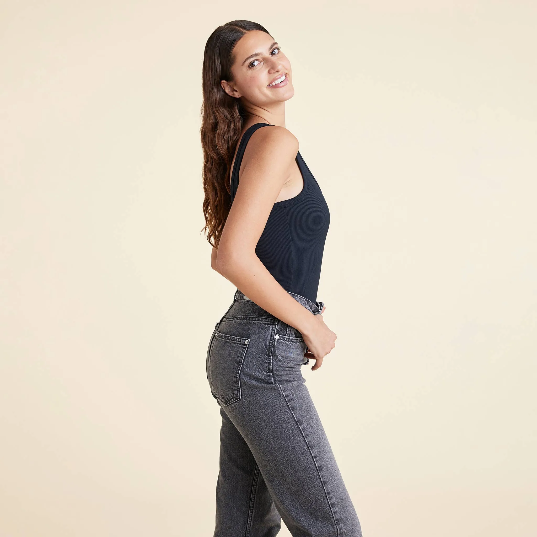 Ribbed Scoop Tank Bodysuit | Black sold by nuuds product image thumbnail 3