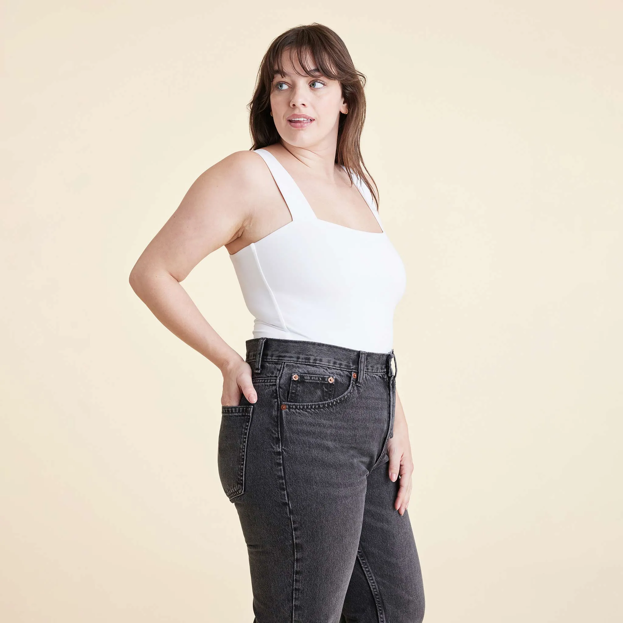 Square Neck Tank Bodysuit | White sold by nuuds product image thumbnail 3