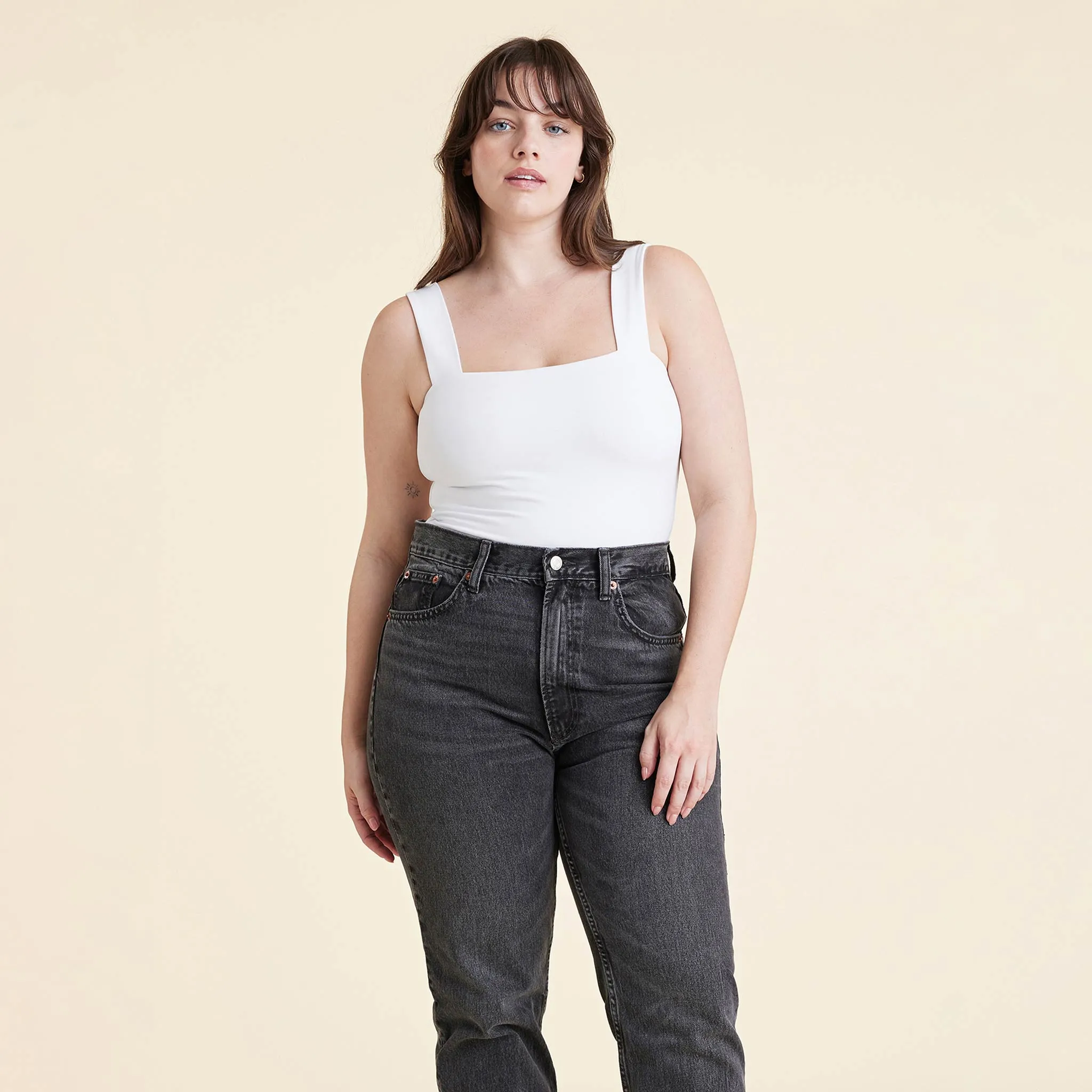 Square Neck Tank Bodysuit | White sold by nuuds