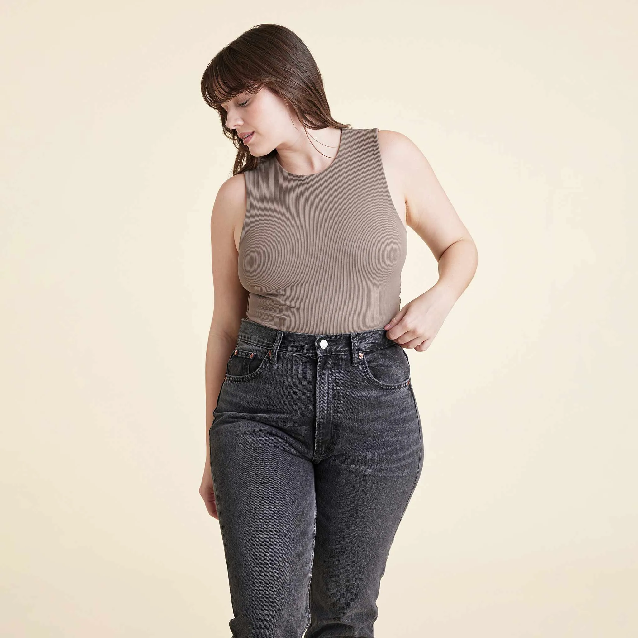 Ribbed Crewneck Tank Bodysuit | Mocha sold by nuuds