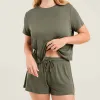 Ribbed Pajama Short Set | Olive sold by nuuds