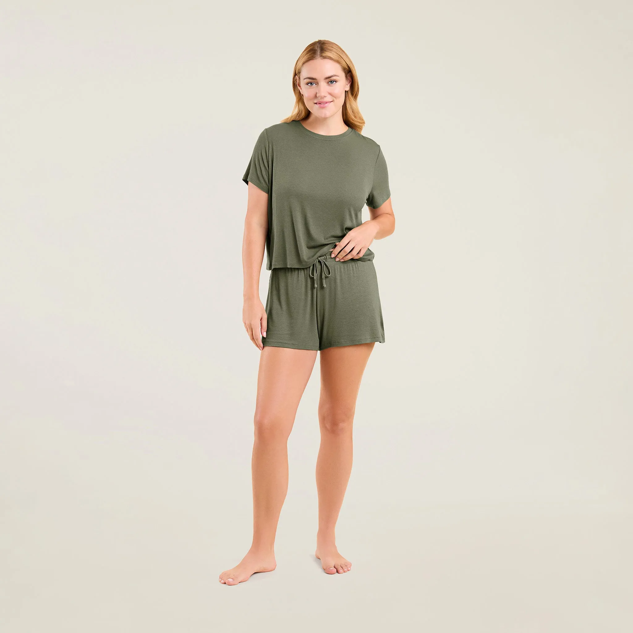Ribbed Pajama Short Set | Olive sold by nuuds product image thumbnail 2