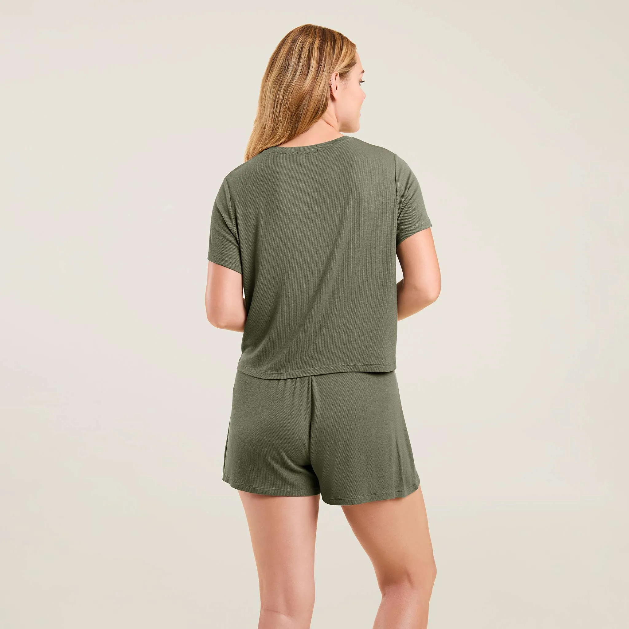 Ribbed Pajama Short Set | Olive sold by nuuds product image thumbnail 4