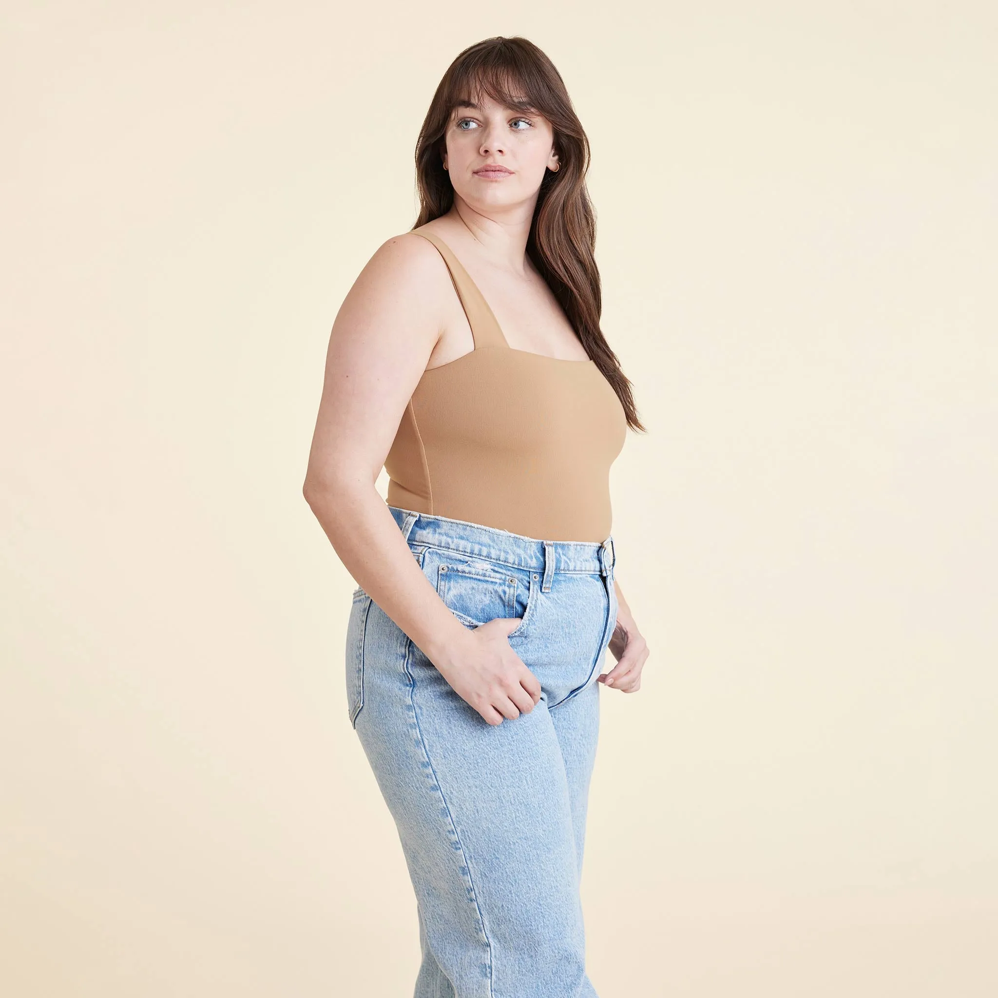 Square Neck Tank Bodysuit | Cinnamon sold by nuuds product image thumbnail 3