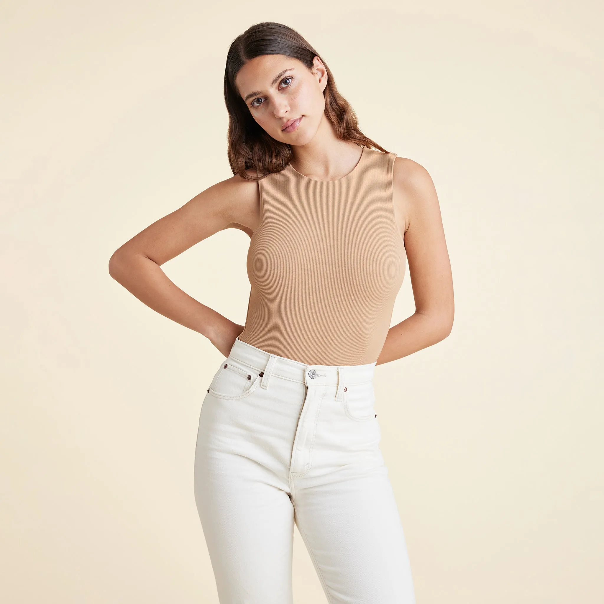 Ribbed Crewneck Tank Bodysuit | Cinnamon sold by nuuds
