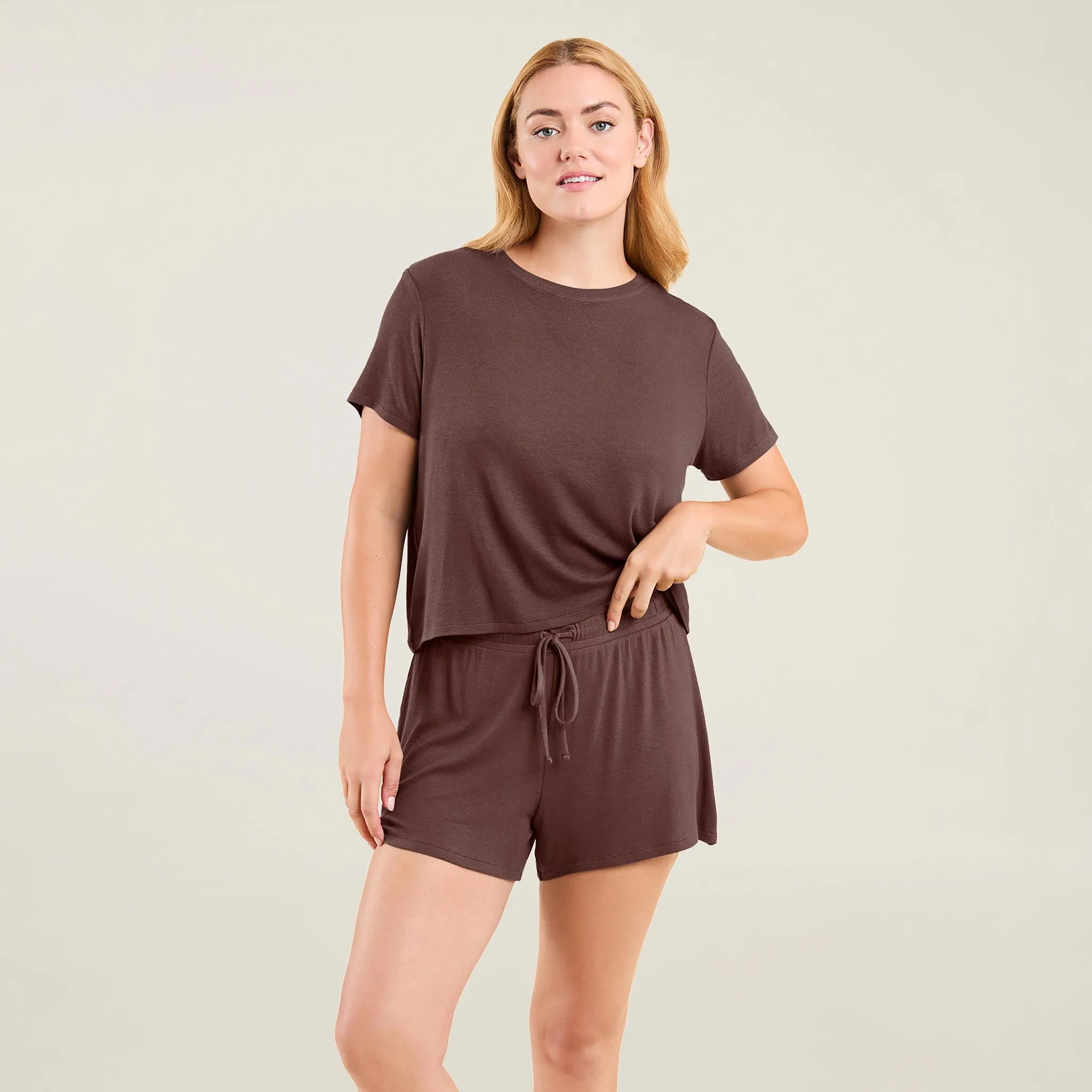 Ribbed Pajama Shorts Set | Coffee sold by nuuds product image thumbnail 5