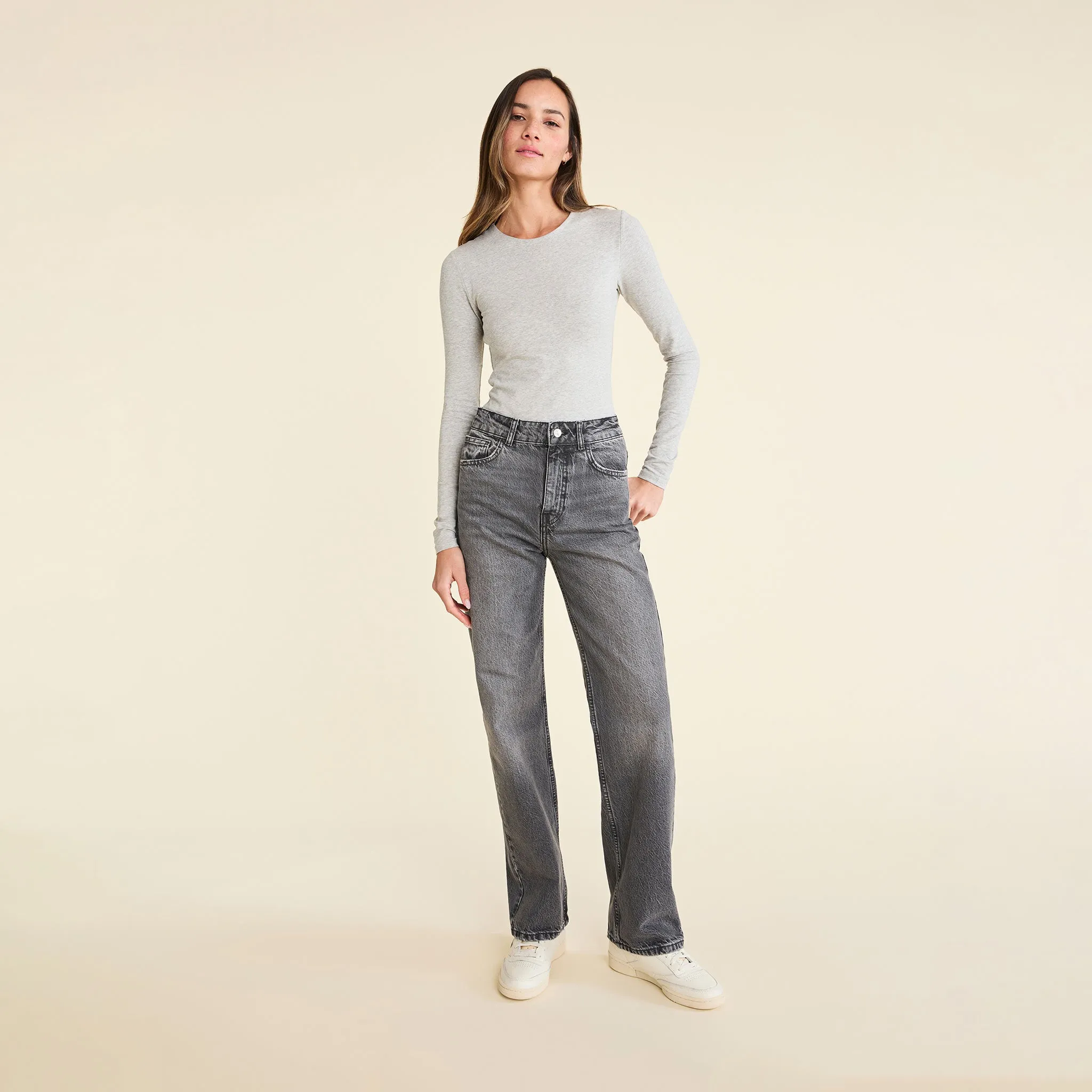 Cotton Stretch Long Sleeve Crewneck Bodysuit | Heather Grey sold by nuuds product image thumbnail 2