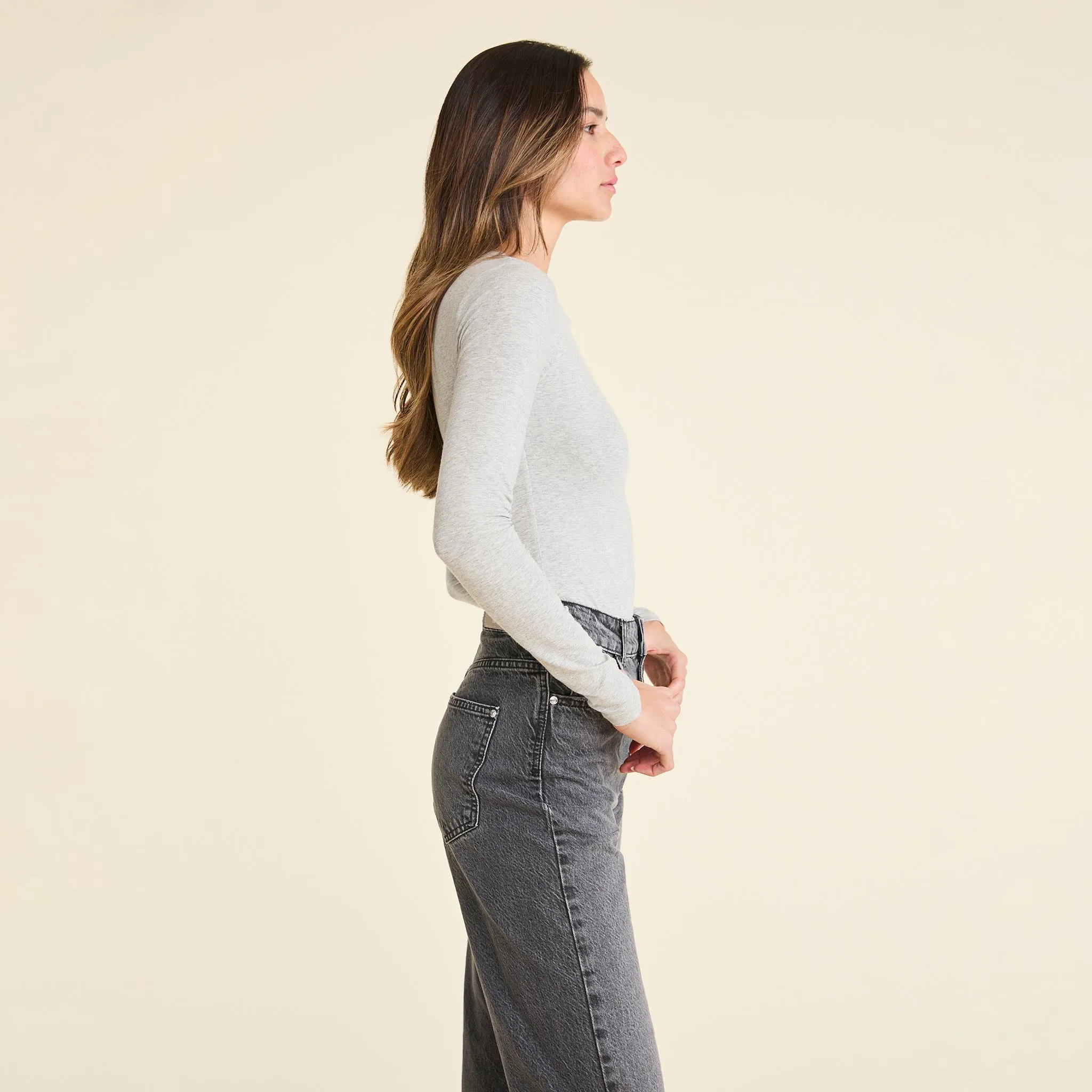 Cotton Stretch Long Sleeve Crewneck Bodysuit | Heather Grey sold by nuuds product image thumbnail 3