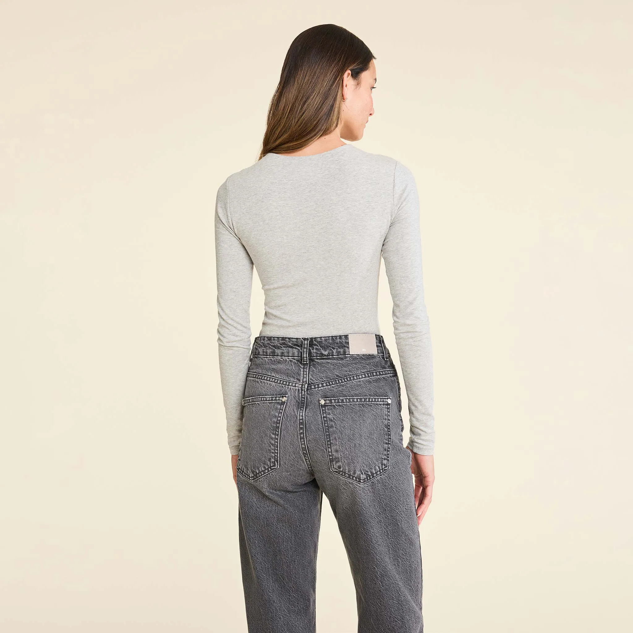 Cotton Stretch Long Sleeve Crewneck Bodysuit | Heather Grey sold by nuuds product image thumbnail 4