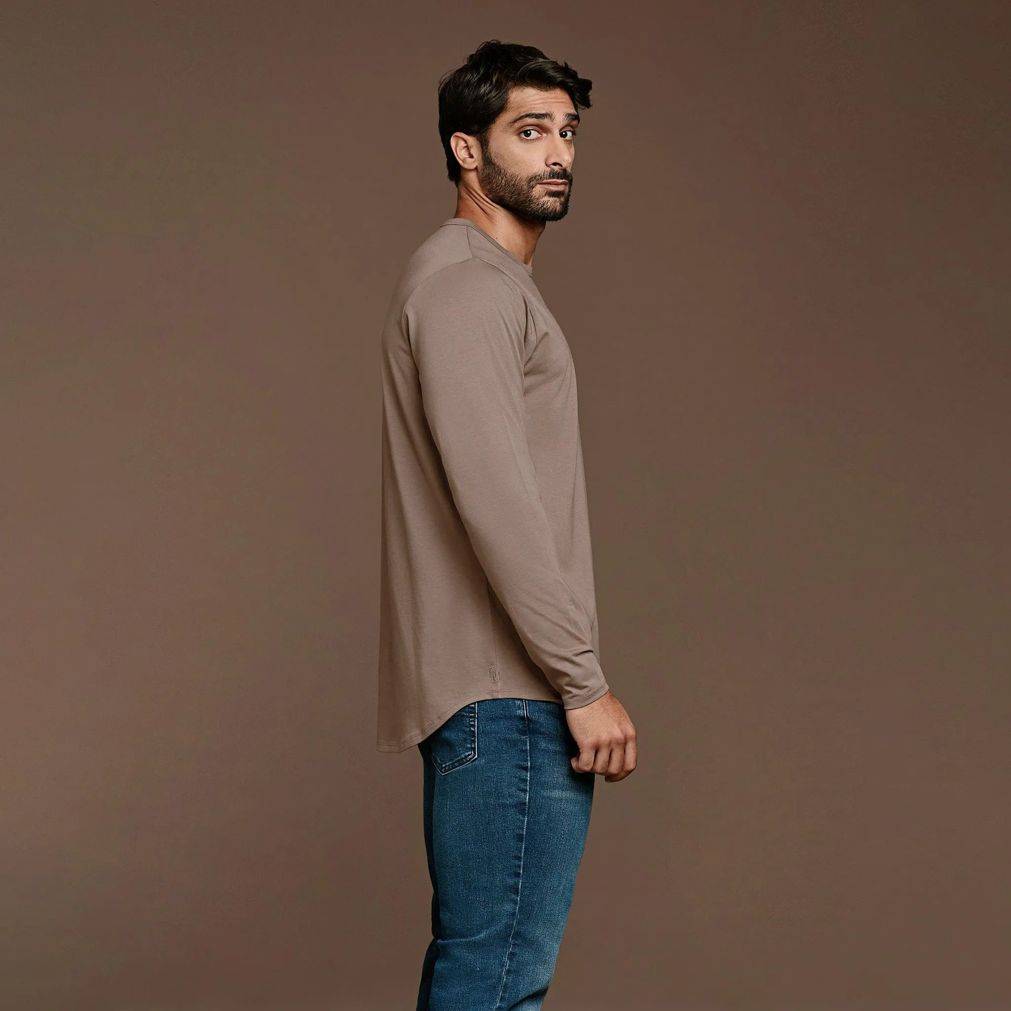 Long Sleeve Curved Hem T-Shirt | Mocha sold by nuuds product image thumbnail 3