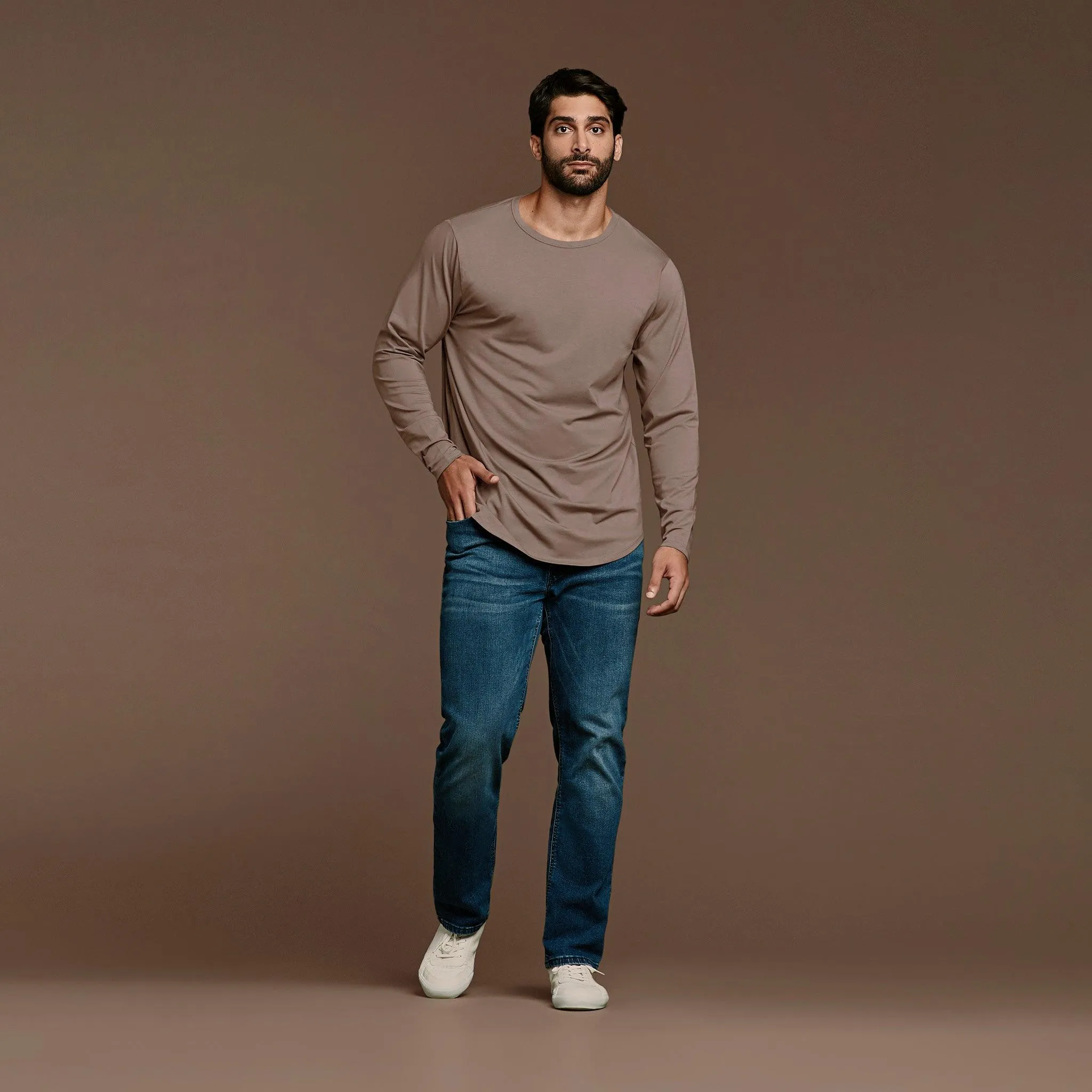 Long Sleeve Curved Hem T-Shirt | Mocha sold by nuuds product image thumbnail 2
