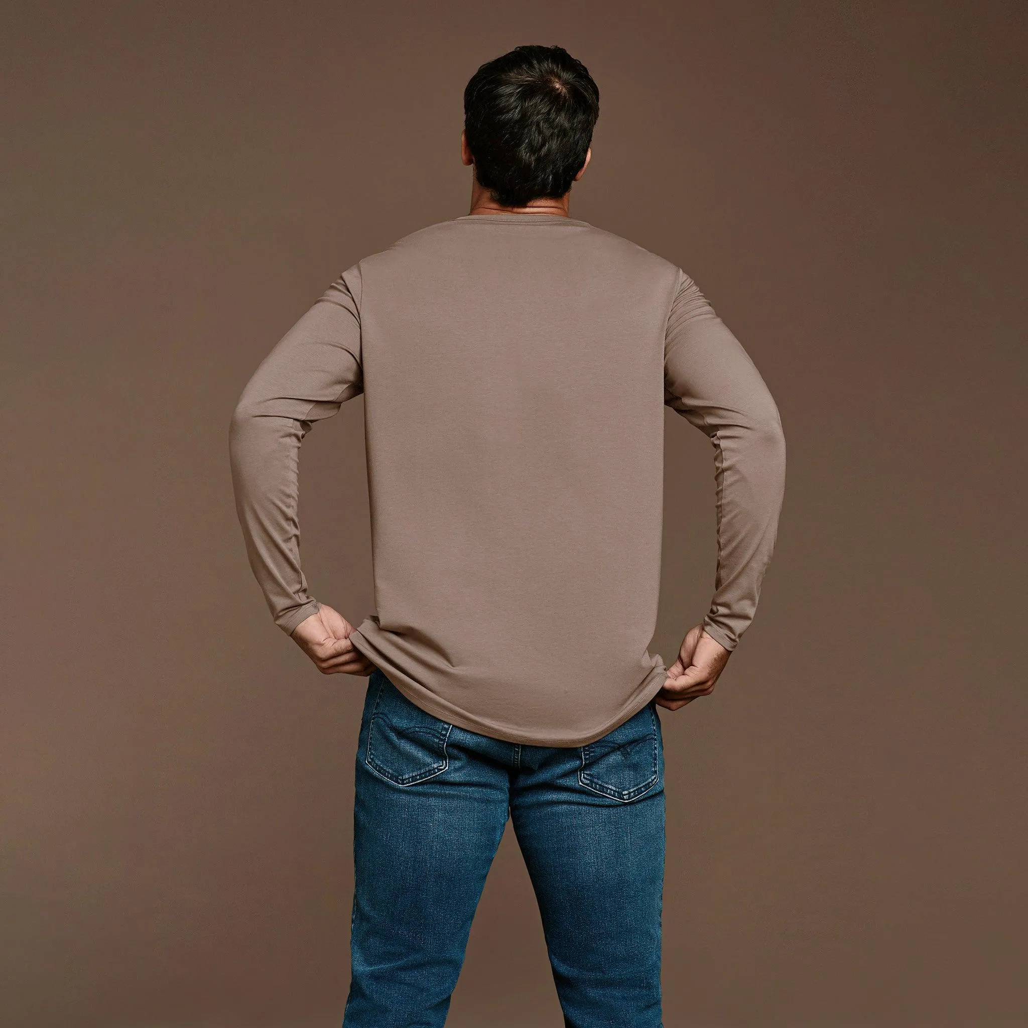 Long Sleeve Curved Hem T-Shirt | Mocha sold by nuuds product image thumbnail 4