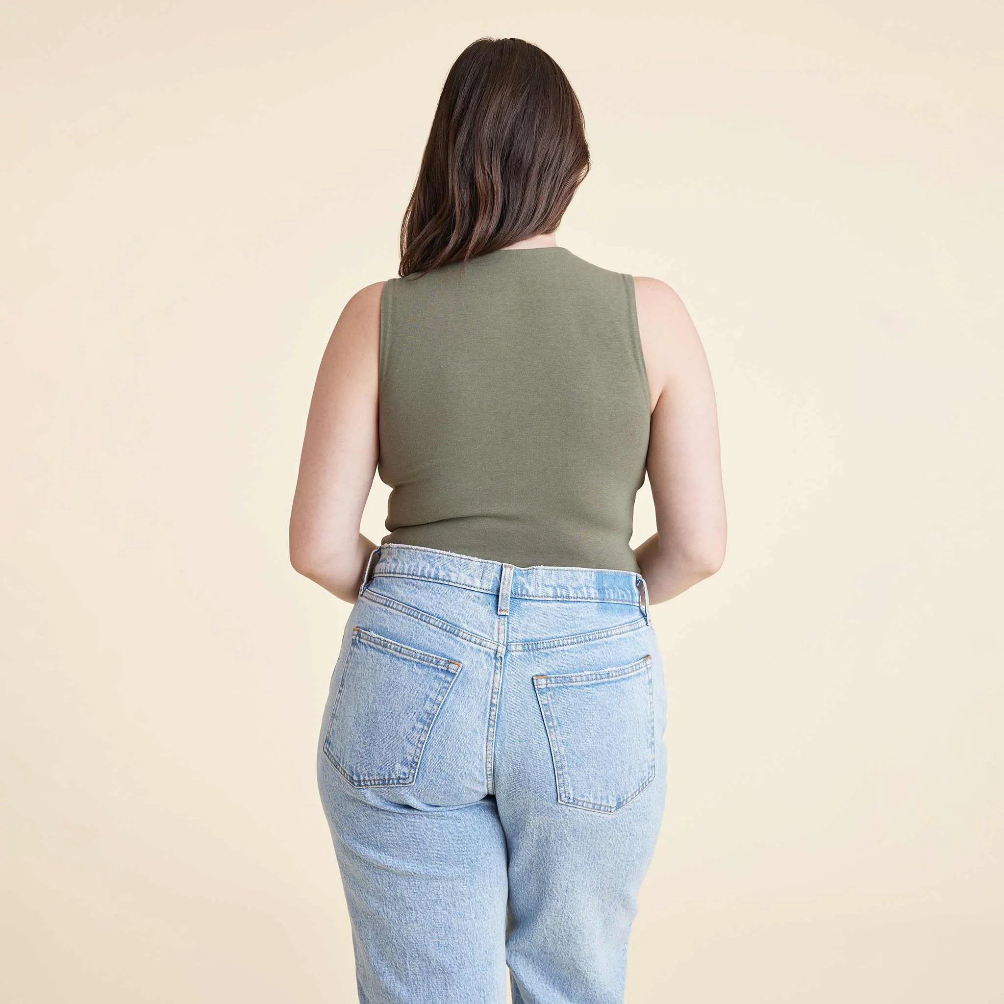 Cotton Stretch Classic Crewneck Tank Bodysuit | Olive sold by nuuds product image thumbnail 4