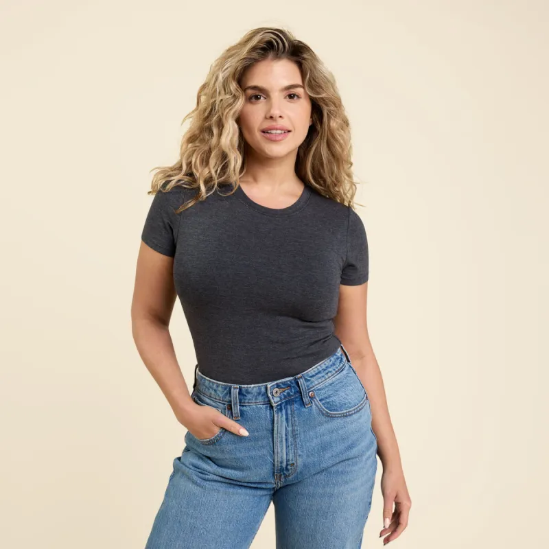 Short Sleeve Crewneck Bodysuit | Heather Charcoal sold by nuuds