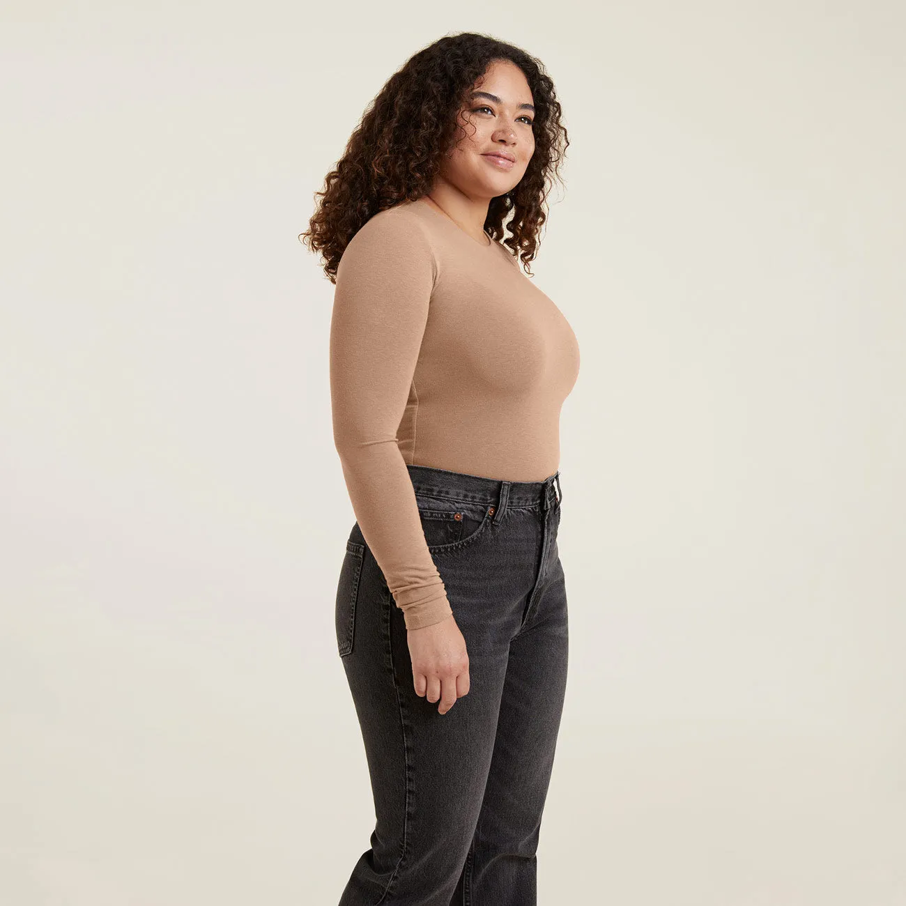 Cotton Stretch Long Sleeve Crewneck Bodysuit | Cinnamon sold by nuuds product image thumbnail 3