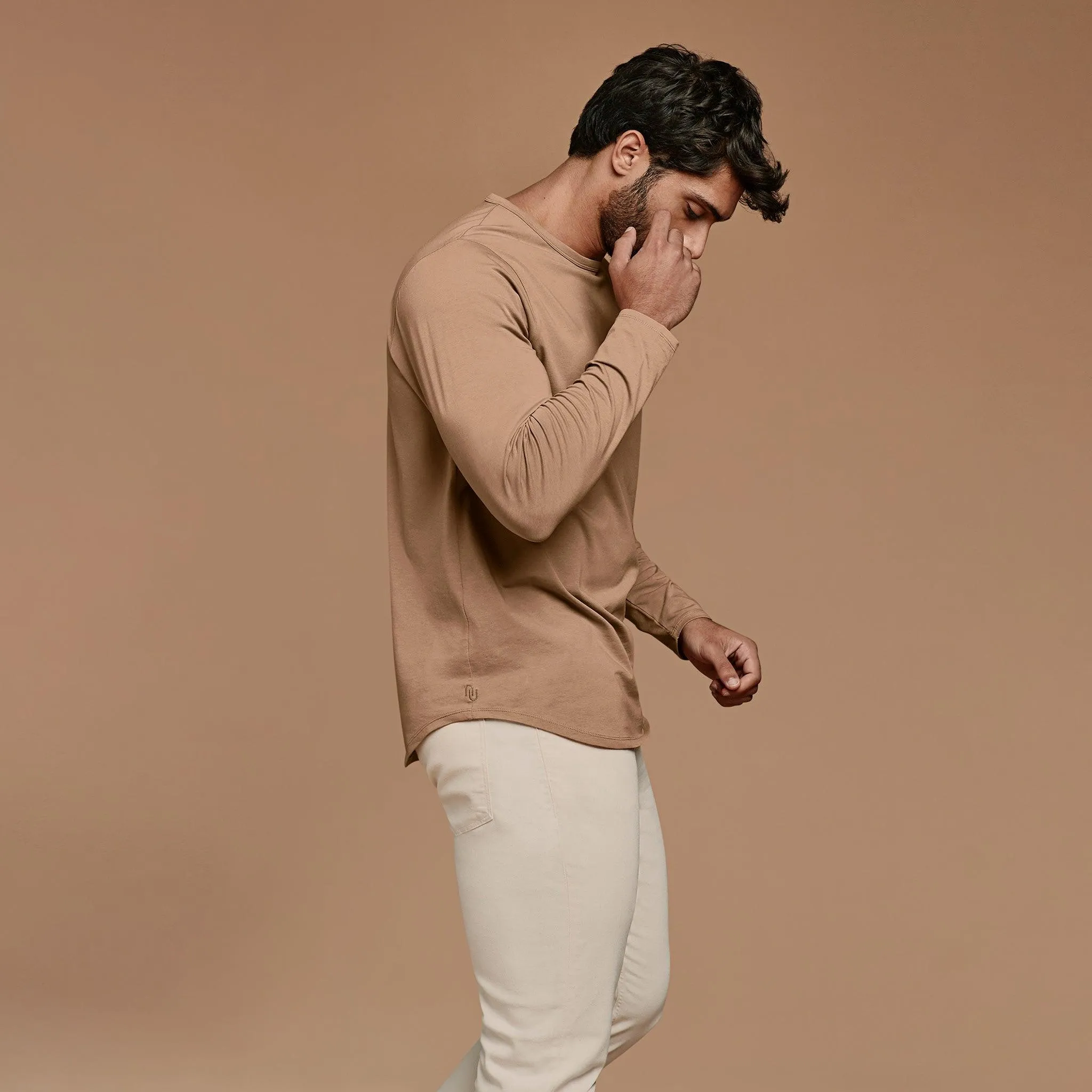 Long Sleeve Curved Hem T-Shirt | Cinnamon sold by nuuds product image thumbnail 3