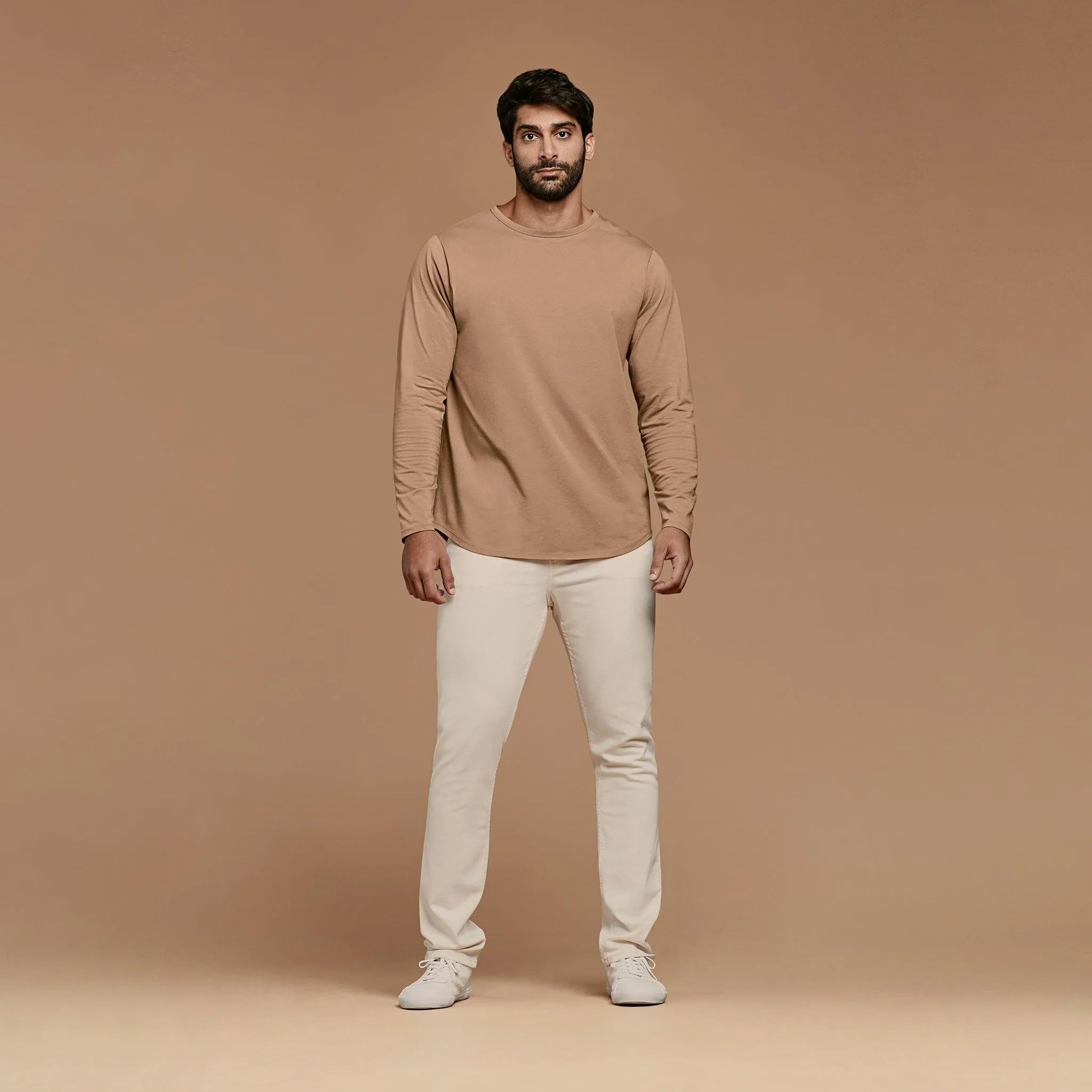 Long Sleeve Curved Hem T-Shirt | Cinnamon sold by nuuds product image thumbnail 2