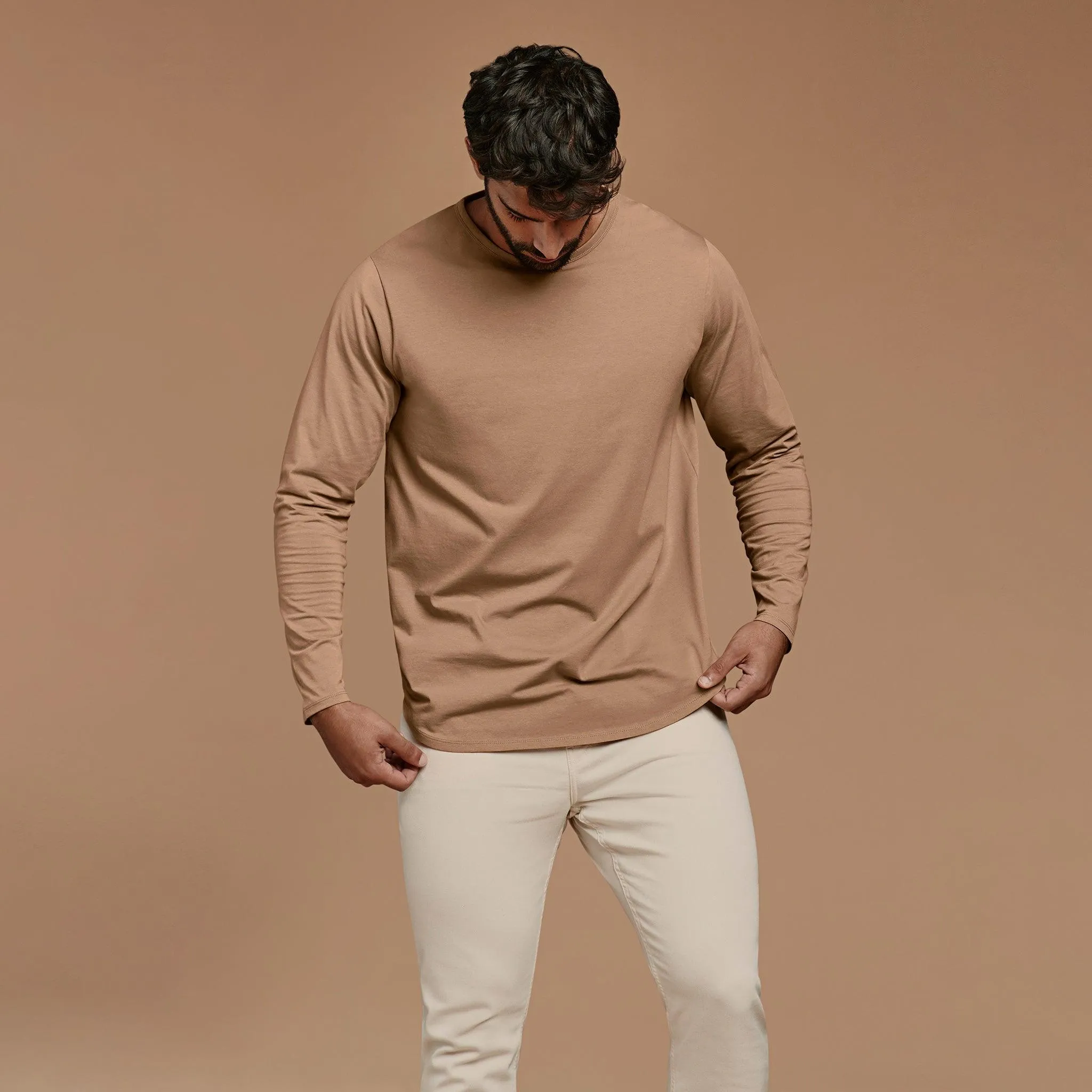 Long Sleeve Curved Hem T-Shirt | Cinnamon sold by nuuds product image thumbnail 5