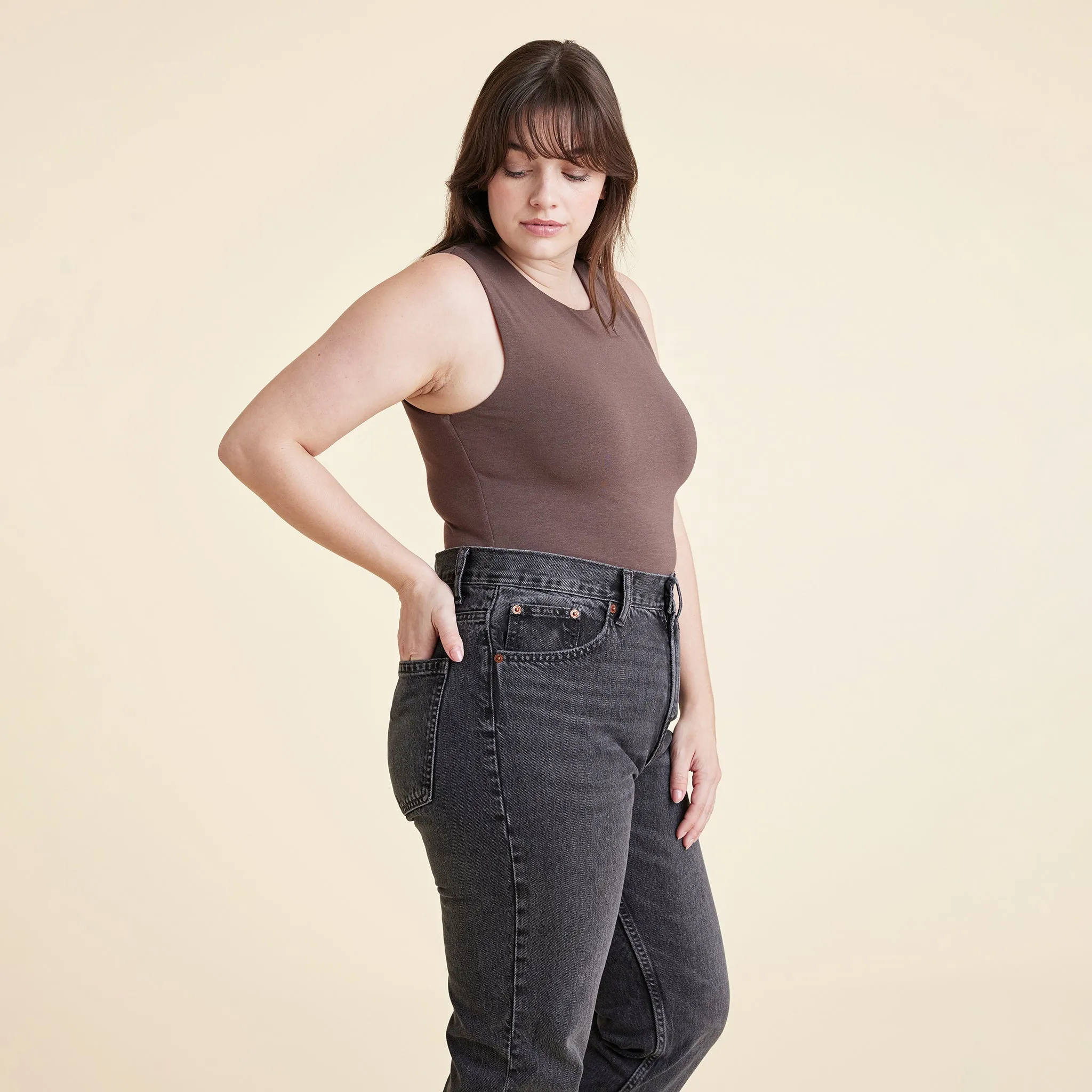 Cotton Stretch Classic Crewneck Tank Bodysuit | Coffee sold by nuuds product image thumbnail 3