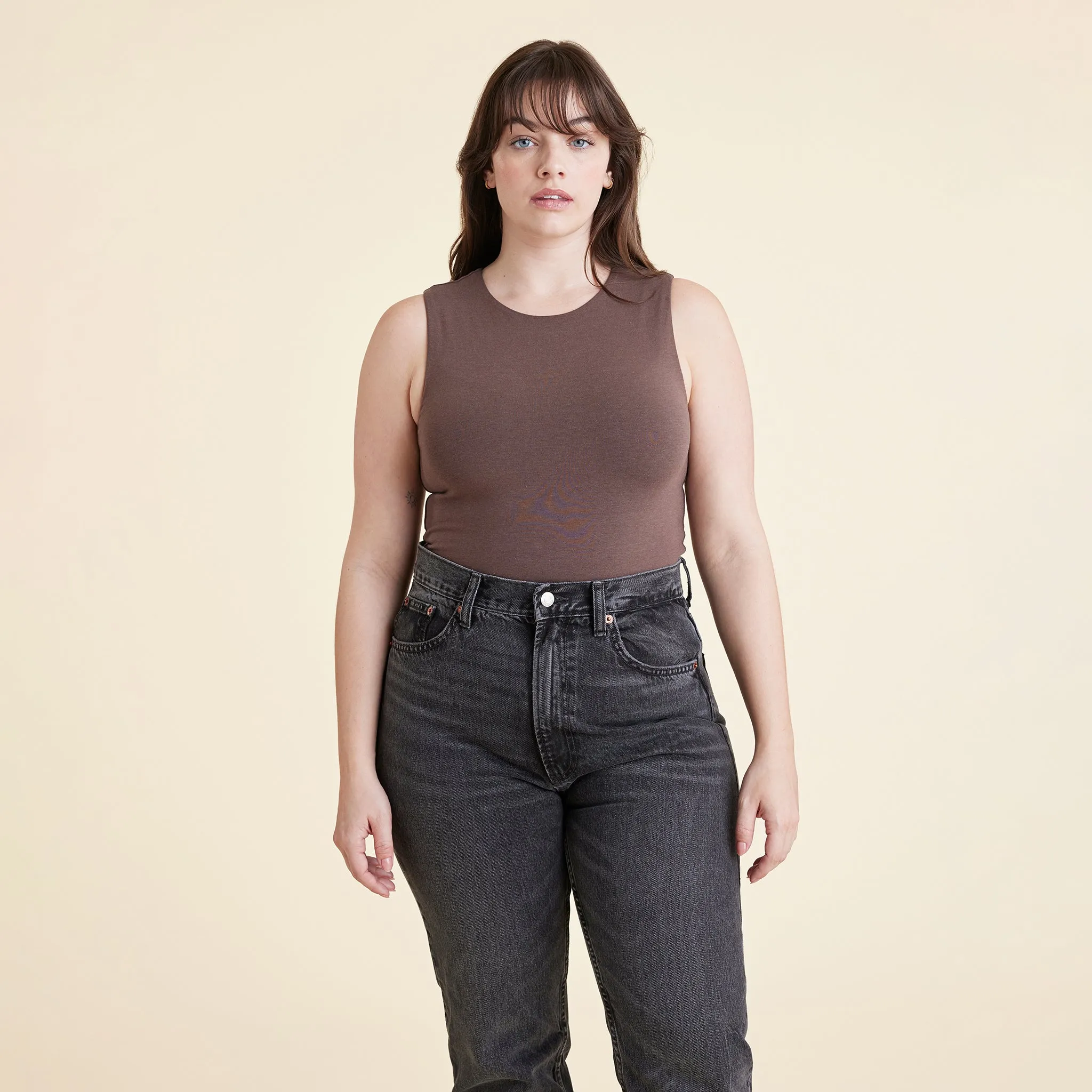 Cotton Stretch Classic Crewneck Tank Bodysuit | Coffee sold by nuuds