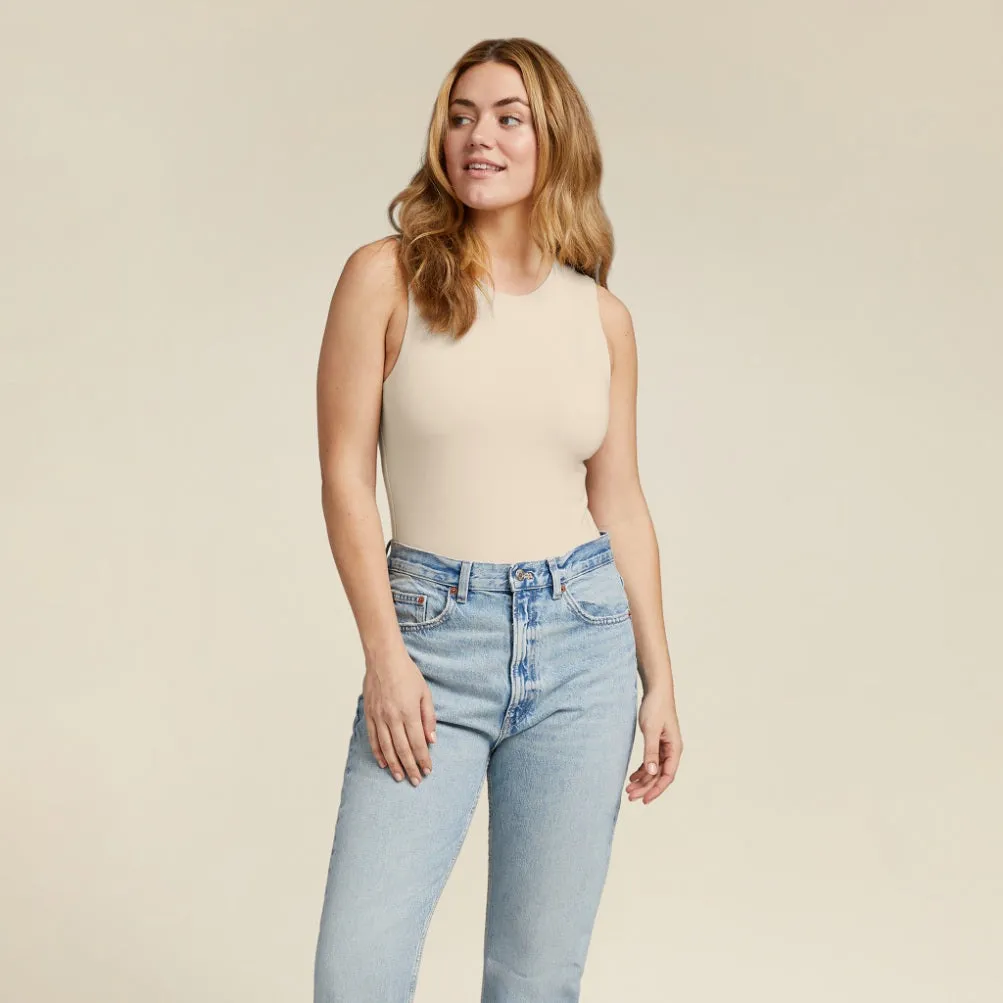 Cotton Stretch Classic Crewneck Tank Bodysuit | Bone sold by nuuds