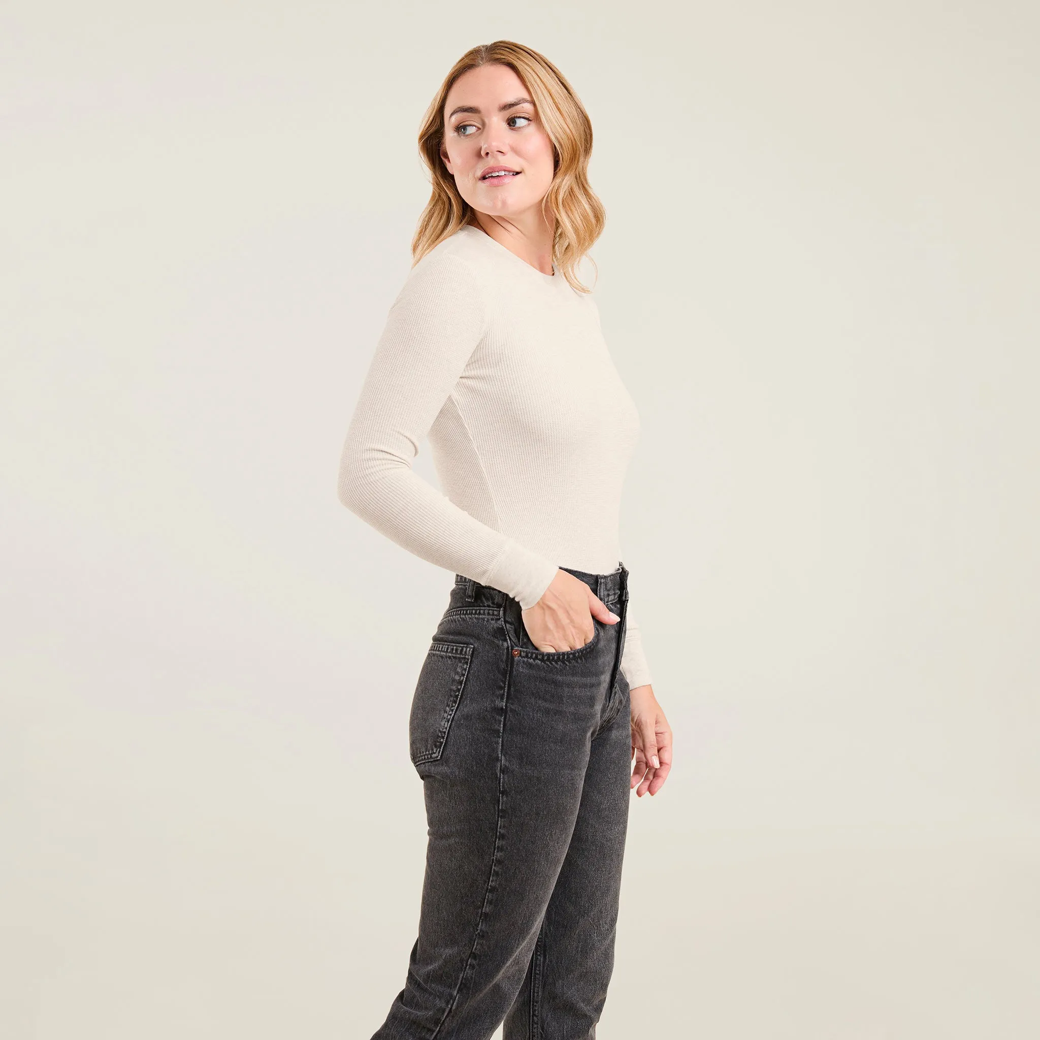 Waffle Bodysuit | Heather Bone sold by nuuds product image thumbnail 3