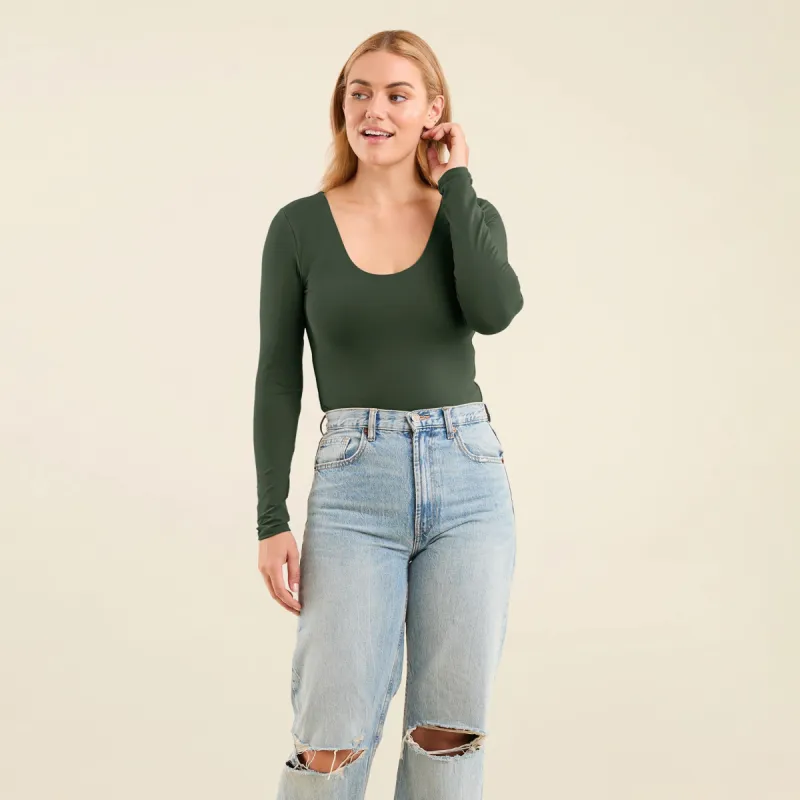 Long Sleeve Scoop Neck Bodysuit | Evergreen sold by nuuds