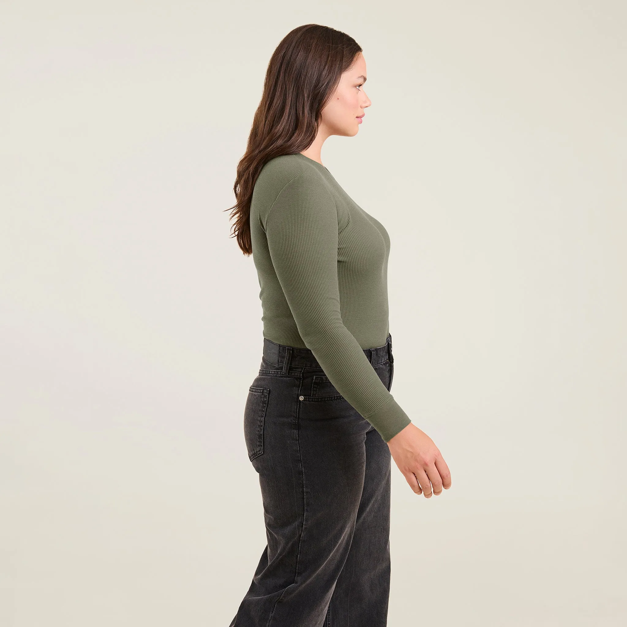 Waffle Bodysuit | Olive sold by nuuds product image thumbnail 3