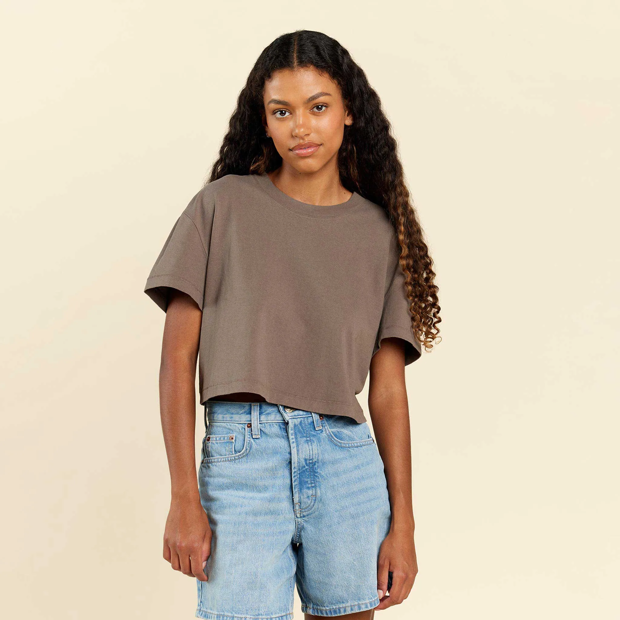 Vintage Cotton Cropped Tee | Mocha sold by nuuds