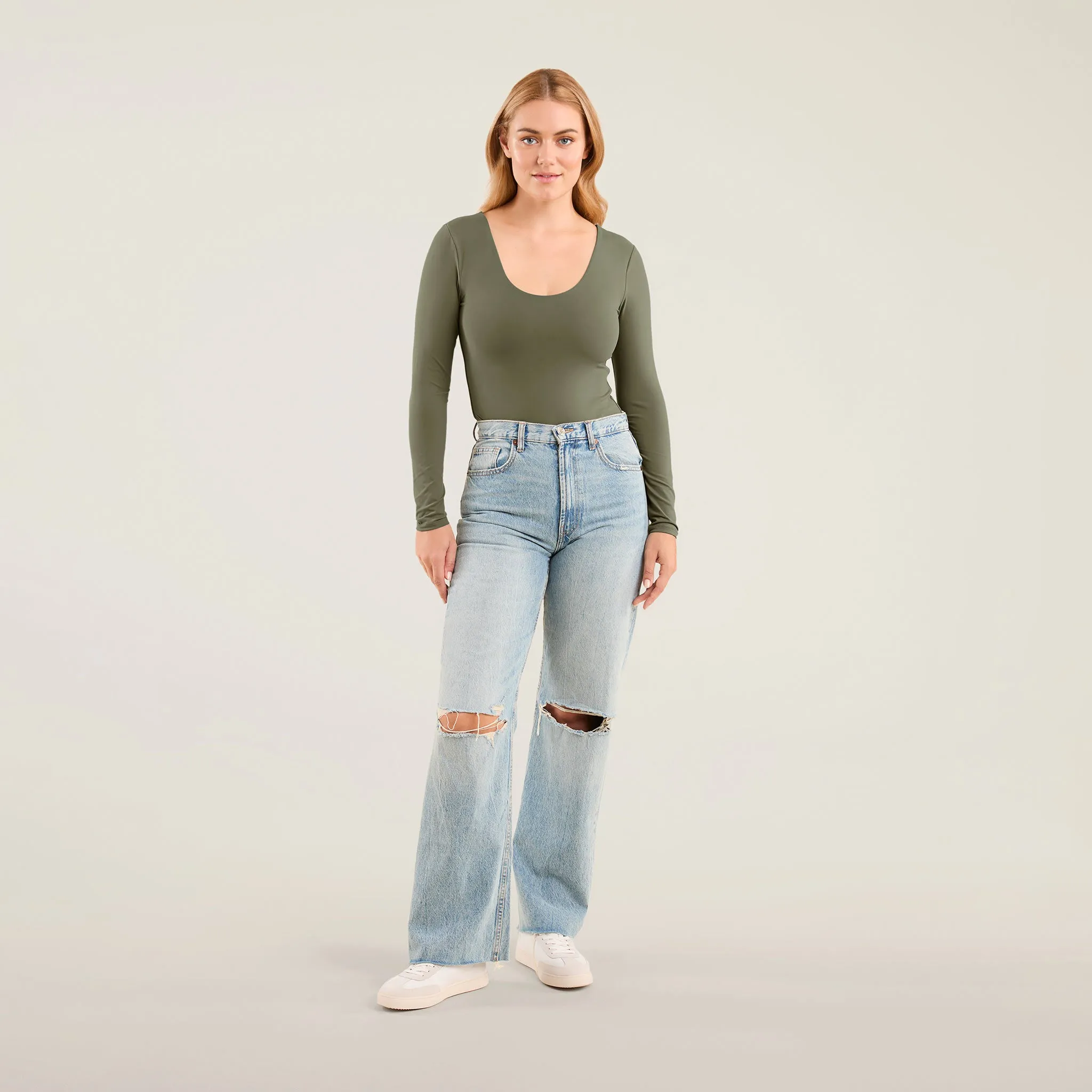 Long Sleeve Scoop Neck Bodysuit | Olive sold by nuuds product image thumbnail 2