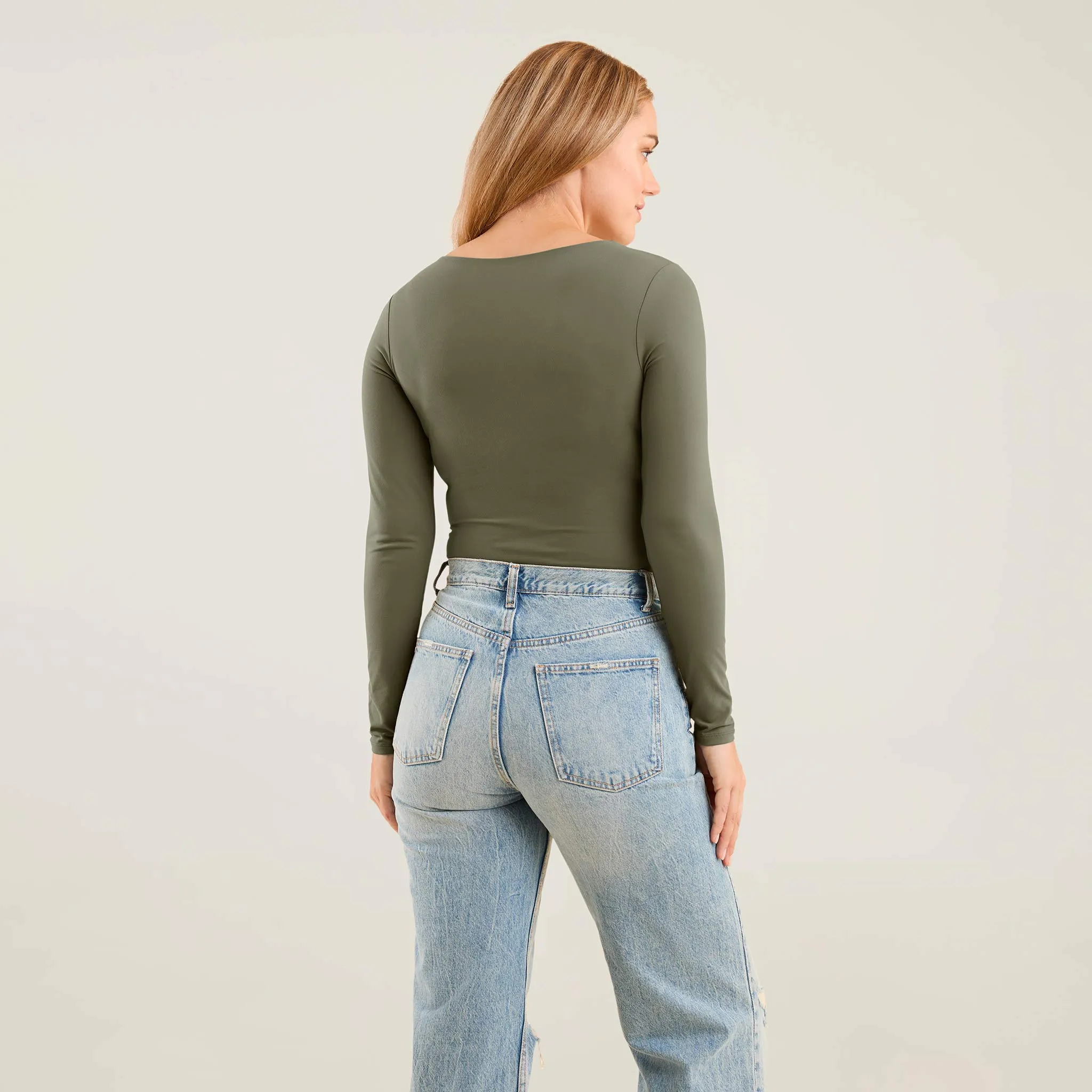 Long Sleeve Scoop Neck Bodysuit | Olive sold by nuuds product image thumbnail 4