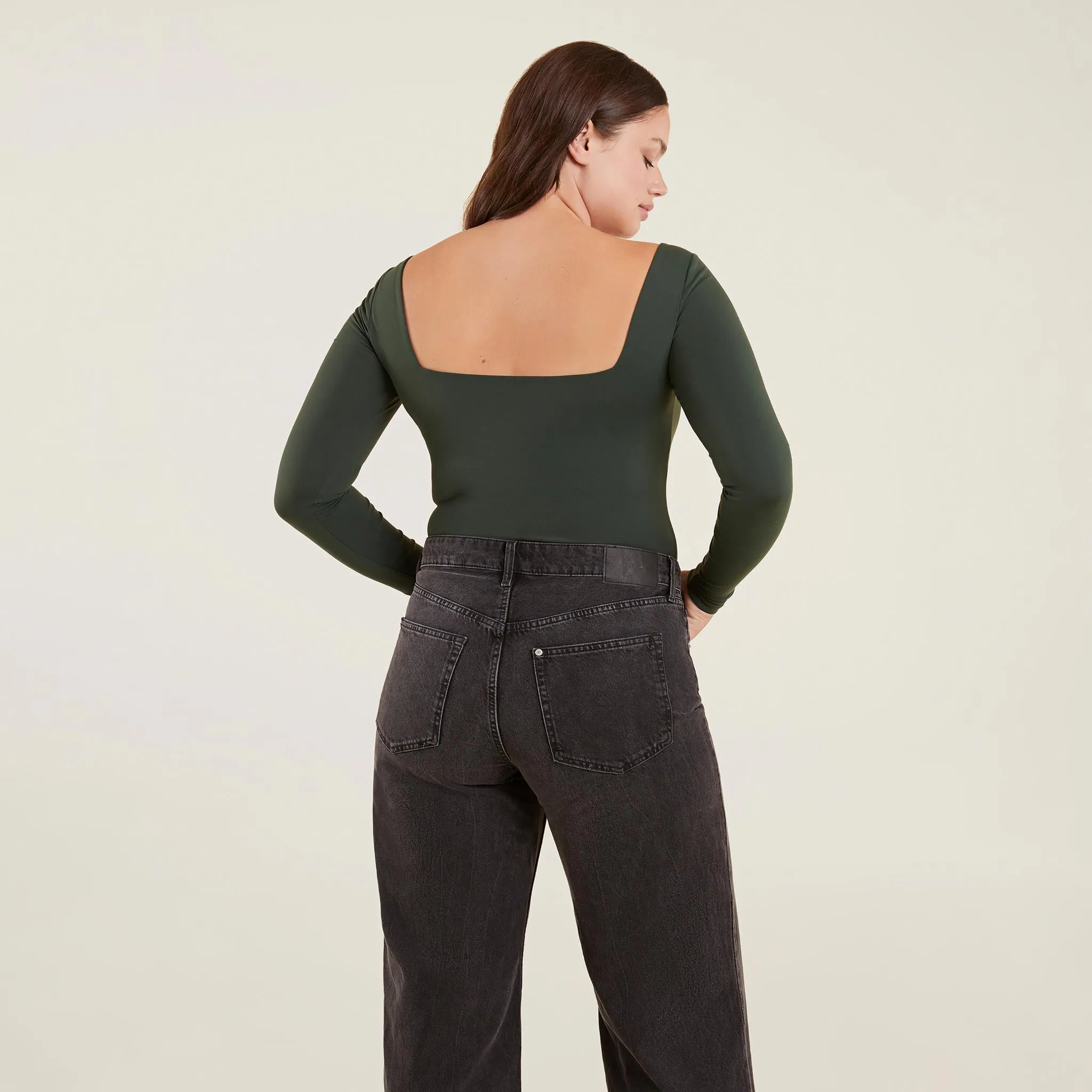 Long Sleeve Wide Square Neck Bodysuit | Evergreen sold by nuuds product image thumbnail 4