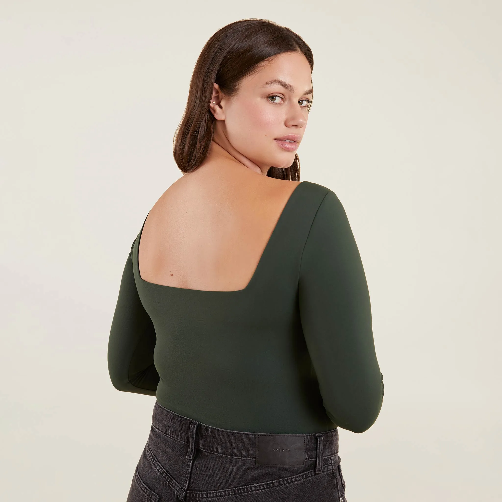 Long Sleeve Wide Square Neck Bodysuit | Evergreen sold by nuuds product image thumbnail 5