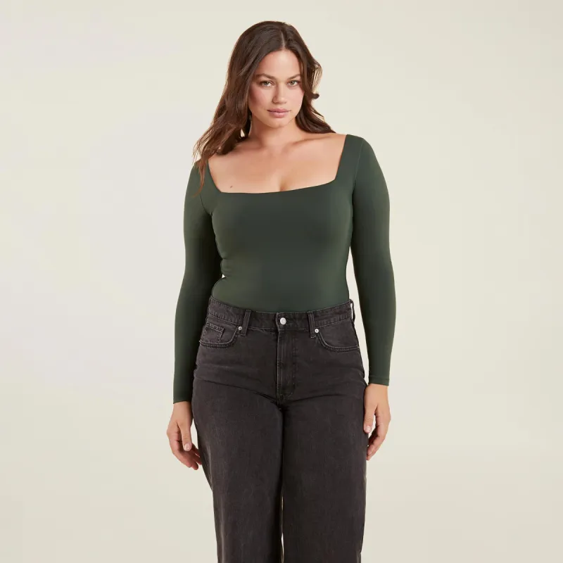 Long Sleeve Wide Square Neck Bodysuit | Evergreen sold by nuuds