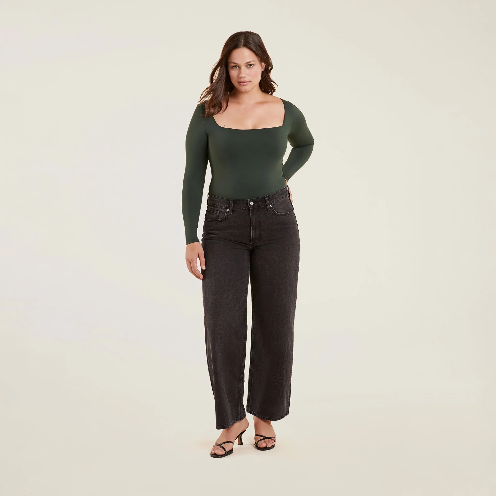 Long Sleeve Wide Square Neck Bodysuit | Evergreen sold by nuuds product image thumbnail 2