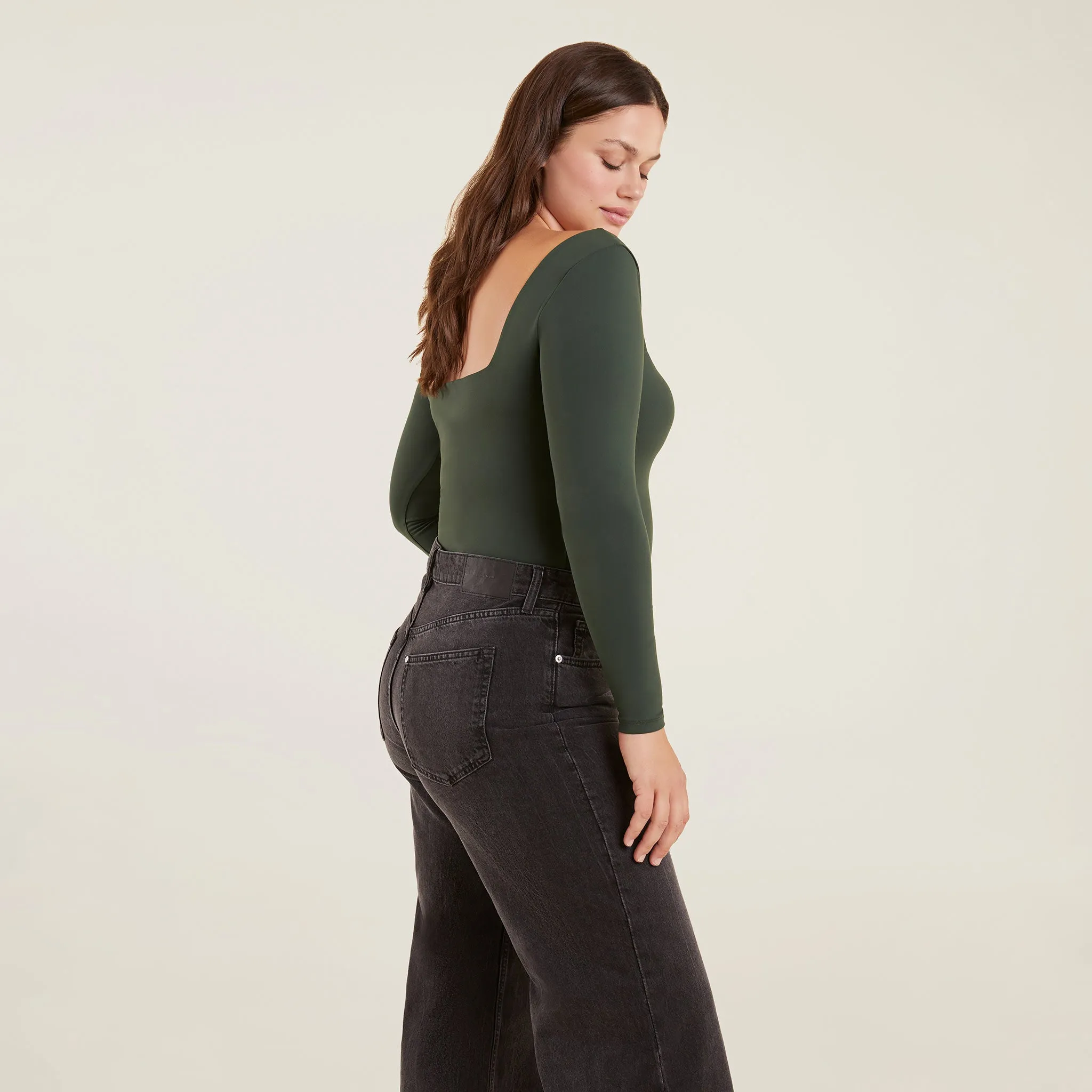 Long Sleeve Wide Square Neck Bodysuit | Evergreen sold by nuuds product image thumbnail 3