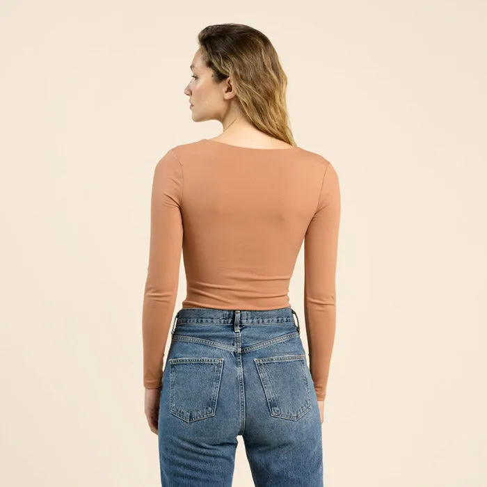 Long Sleeve Scoop Neck Bodysuit | Clay sold by nuuds product image thumbnail 4