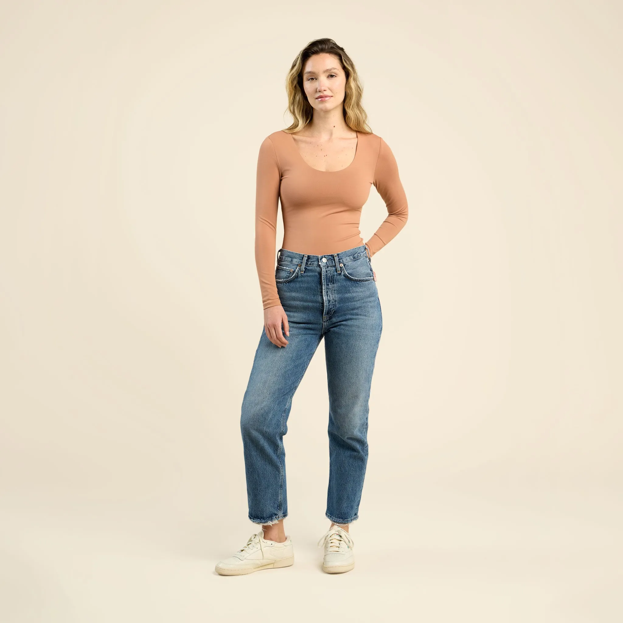Long Sleeve Scoop Neck Bodysuit | Clay sold by nuuds product image thumbnail 2