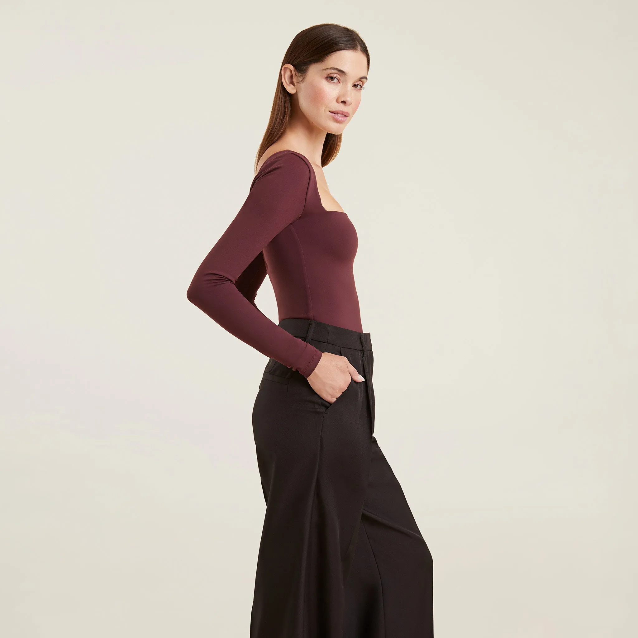 Long Sleeve Wide Square Neck Bodysuit | Merlot sold by nuuds product image thumbnail 3