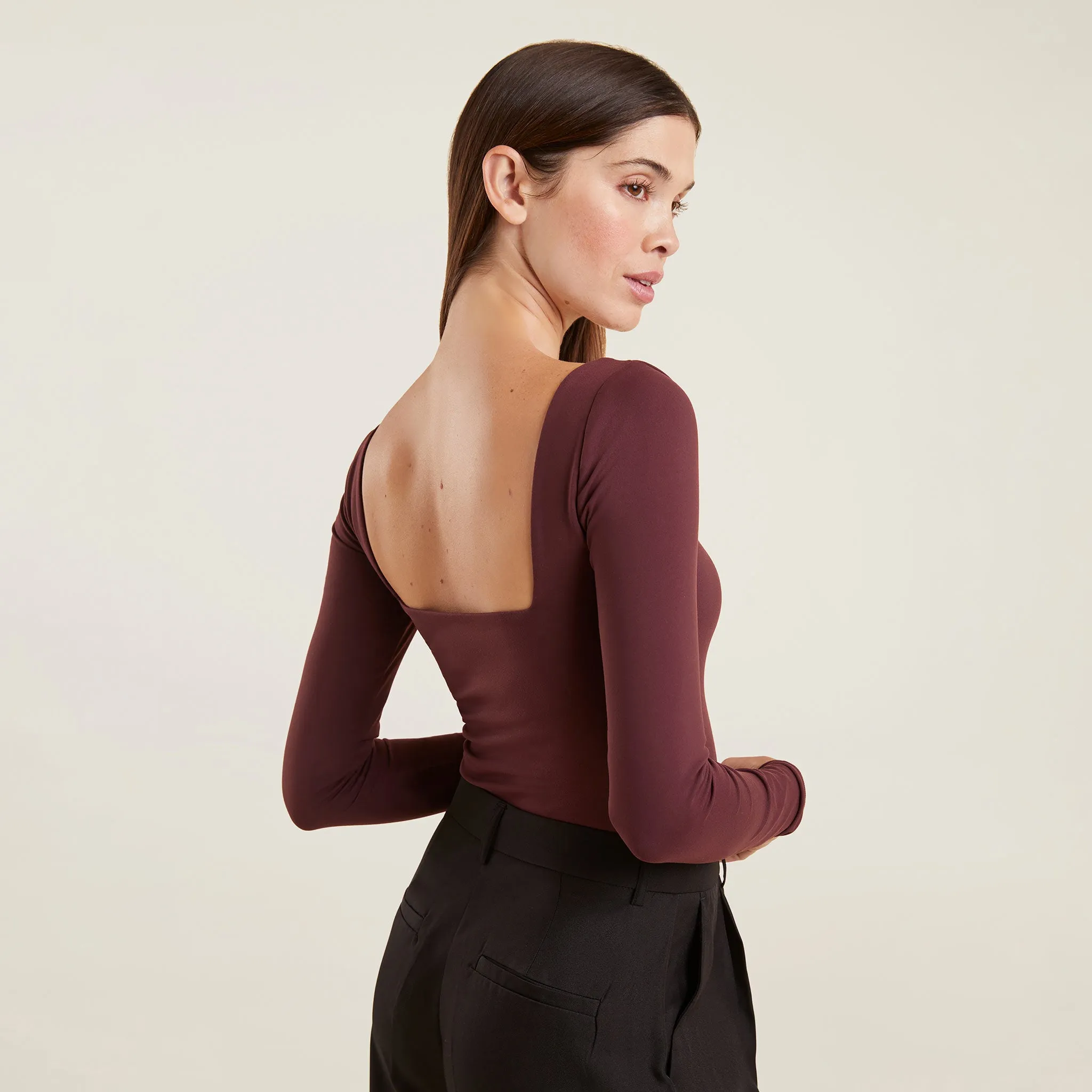 Long Sleeve Wide Square Neck Bodysuit | Merlot sold by nuuds product image thumbnail 5