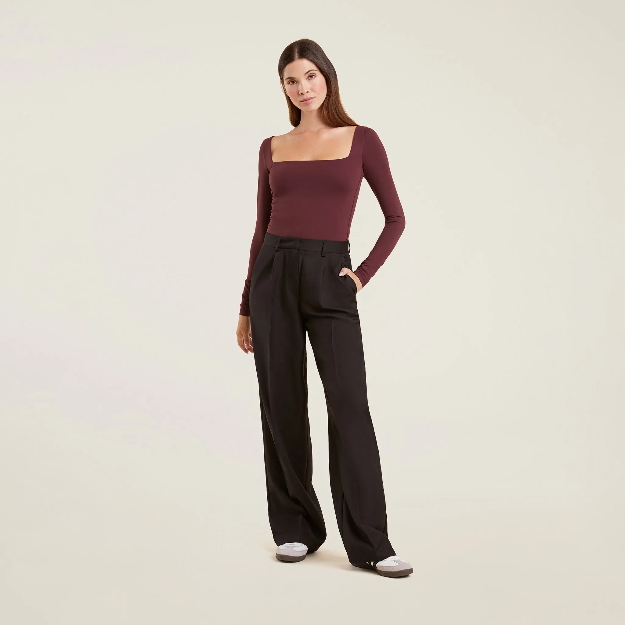 Long Sleeve Wide Square Neck Bodysuit | Merlot sold by nuuds product image thumbnail 2