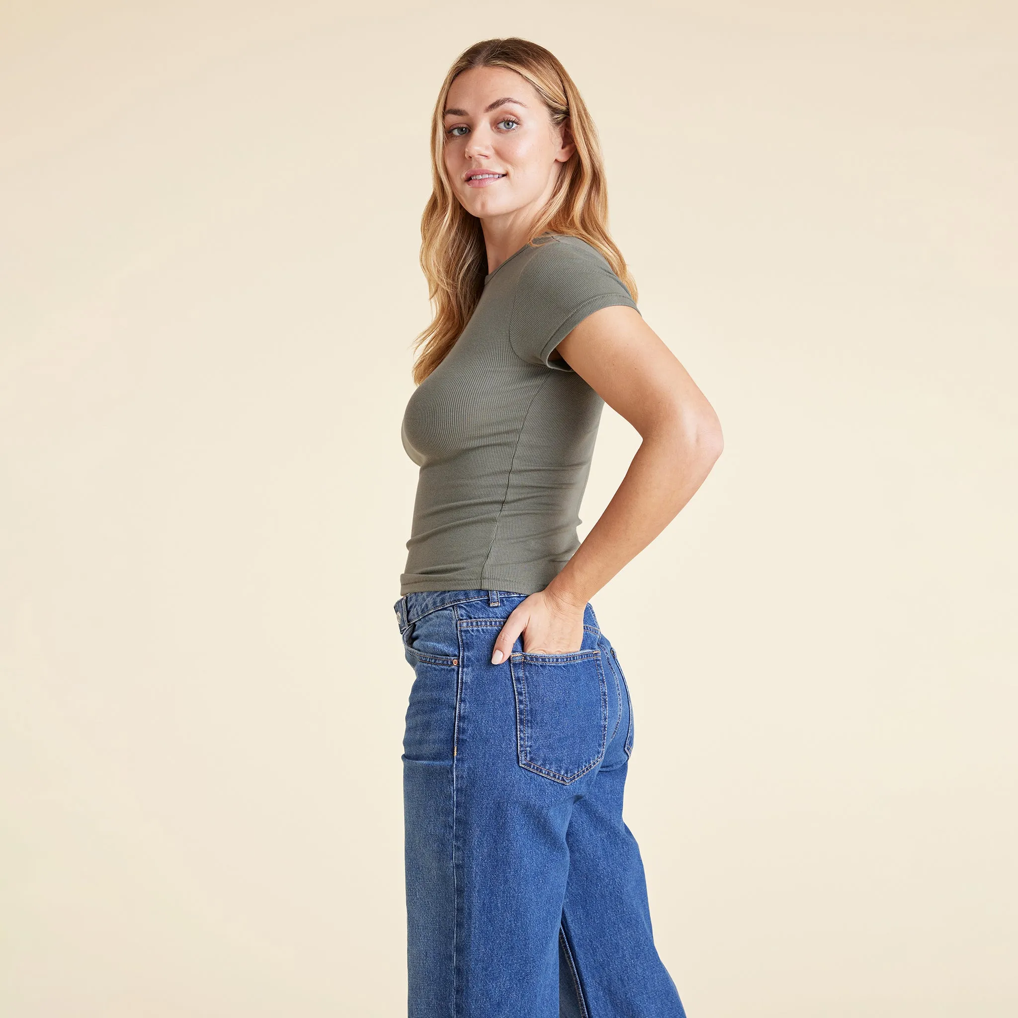 Slinky Rib Tee | Olive sold by nuuds product image thumbnail 3